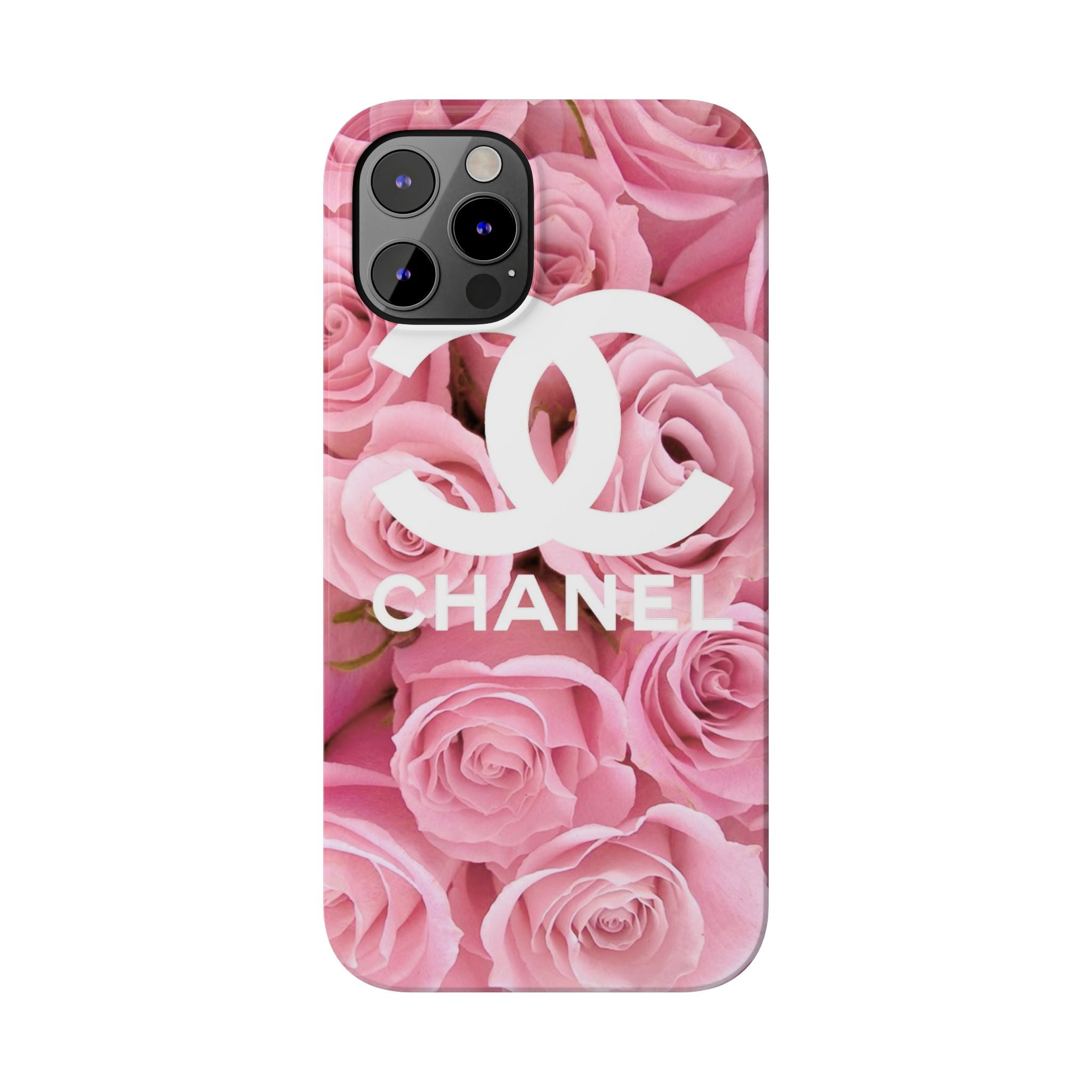 Slim Phone Case — Pink Rose Floral Design with Luxury Logo