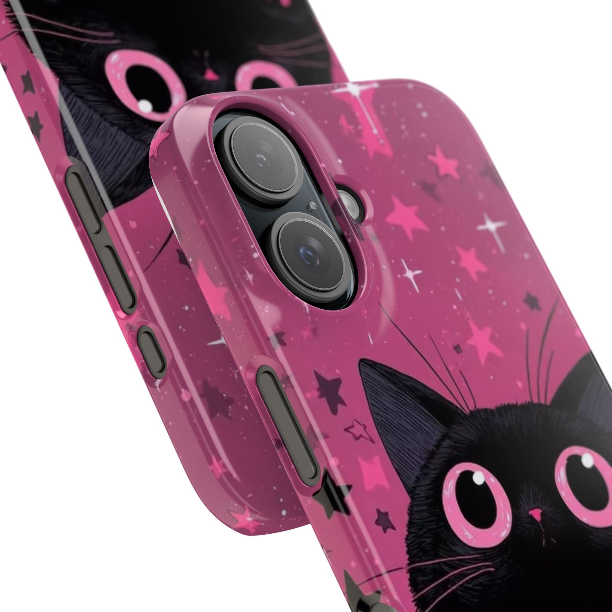 Cute Black Cat with Pink Paws Slim Phone Case | Starry Background