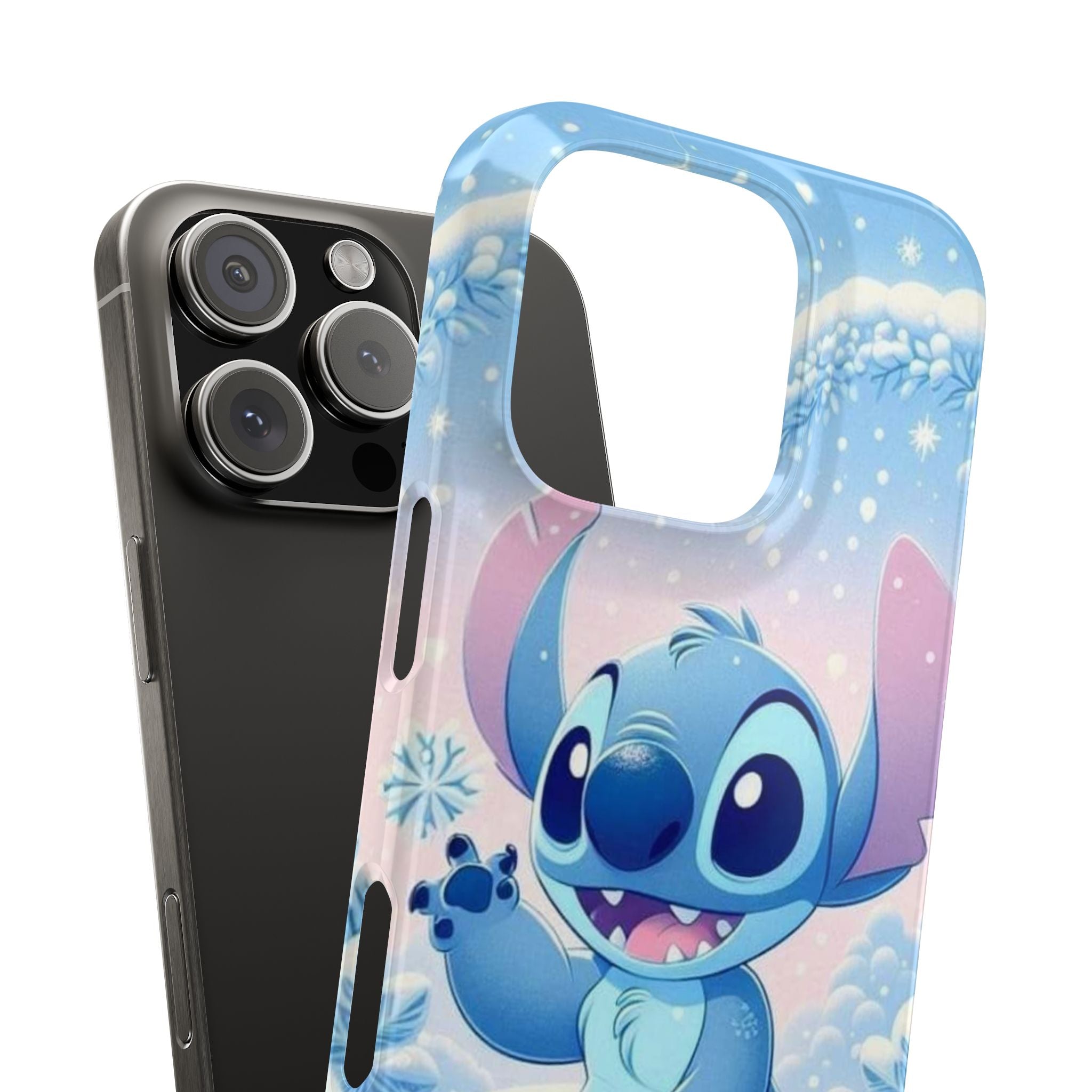 Cute Blue Alien Character Slim Phone Case | Snow Heart Pattern