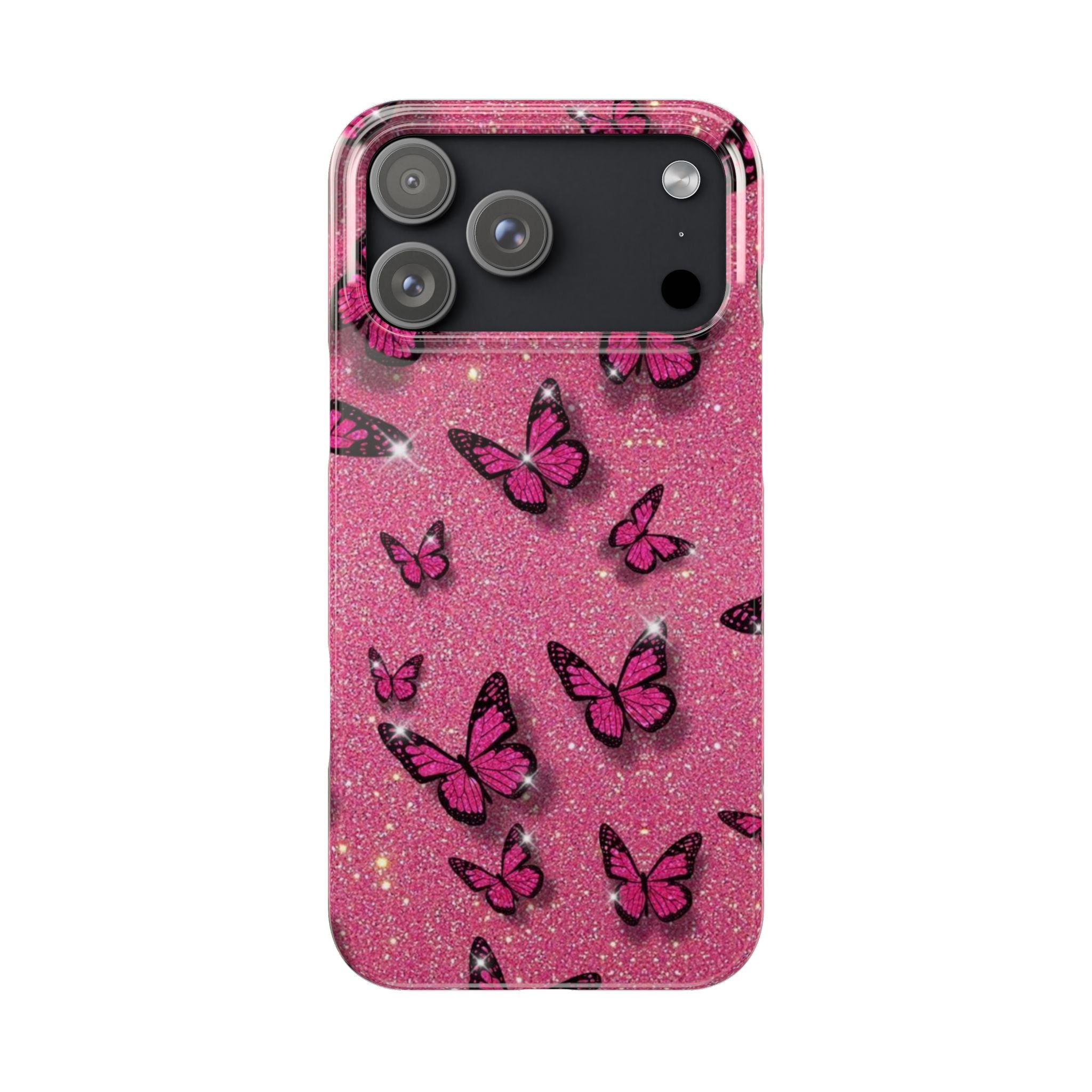 Pink Glitter Butterfly Slim Phone Case — Sparkle Galaxy Floral Phone Cover