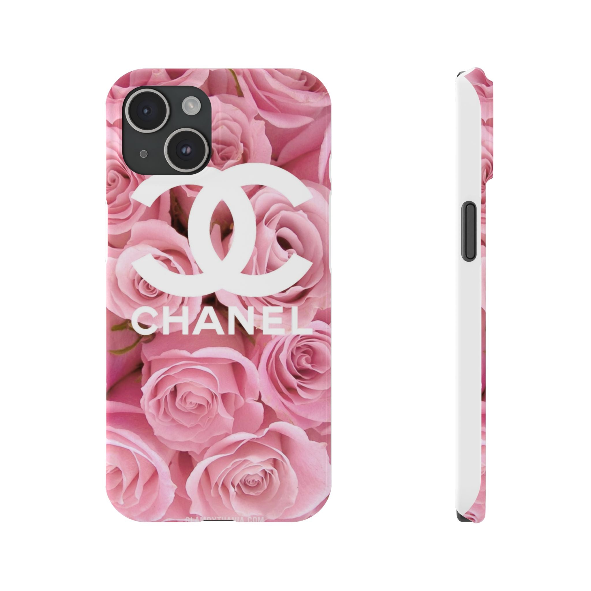 Slim Phone Case — Pink Rose Floral Design with Luxury Logo