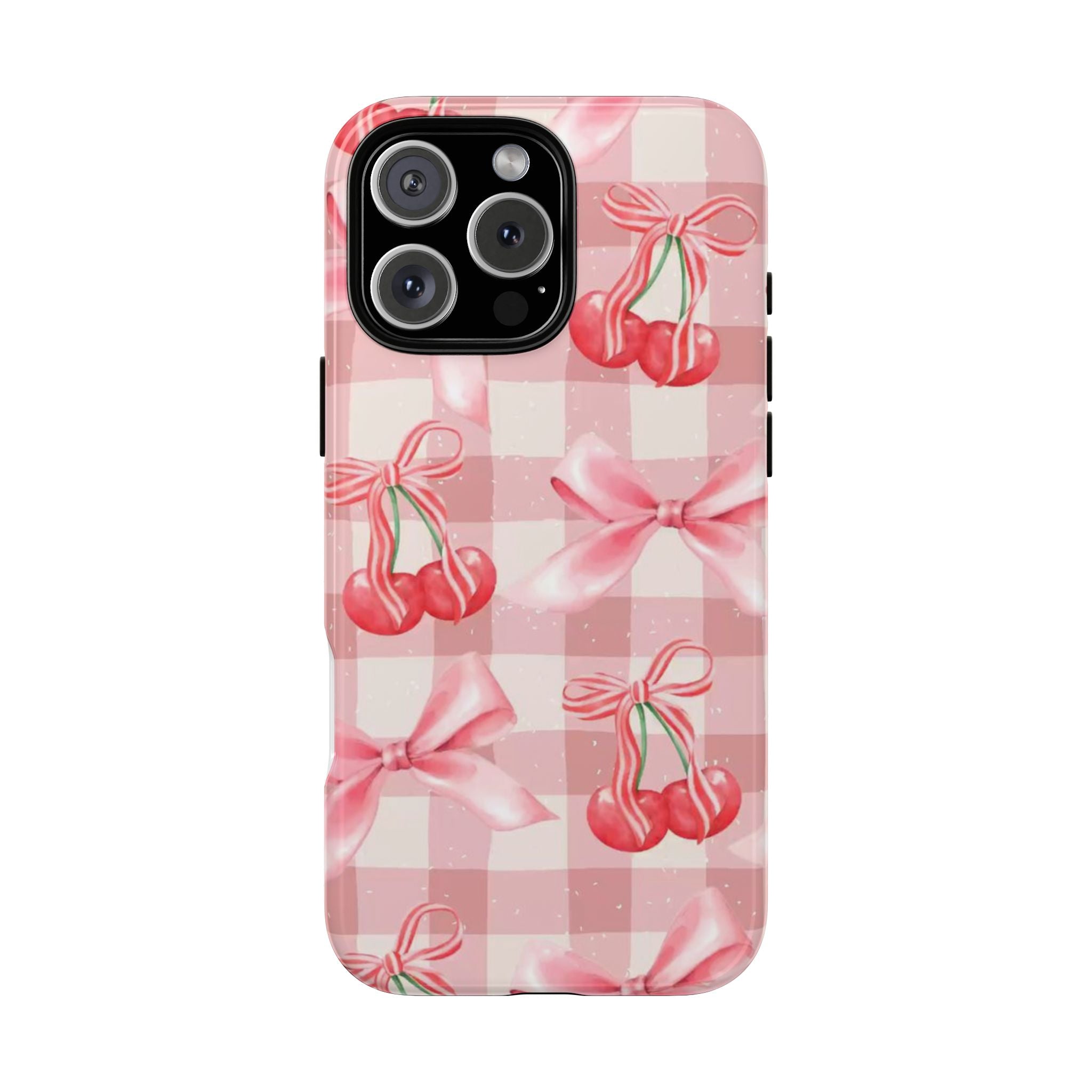 Pink Cherry Bow Phone Case — Cute Gingham Cherry Pattern