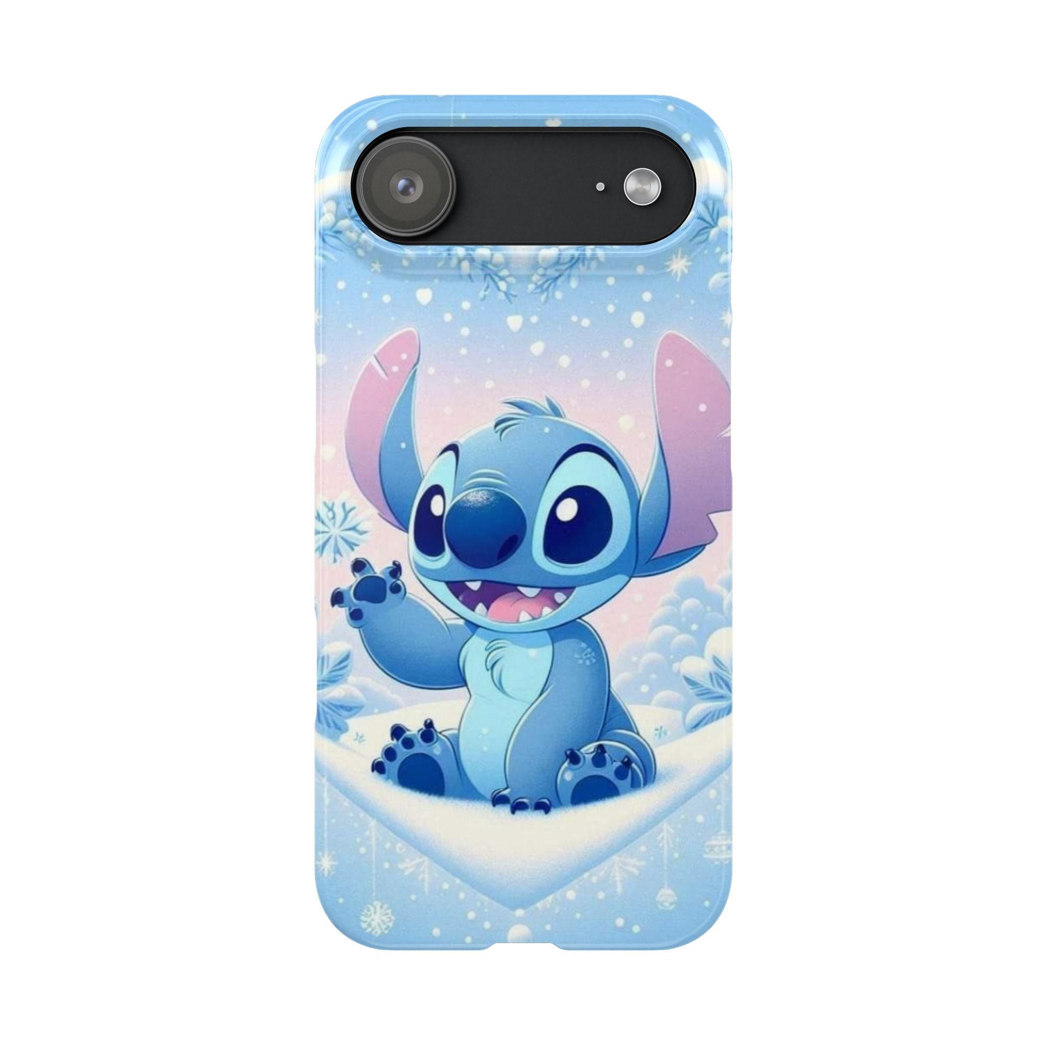 Cute Blue Alien Character Slim Phone Case | Snow Heart Pattern