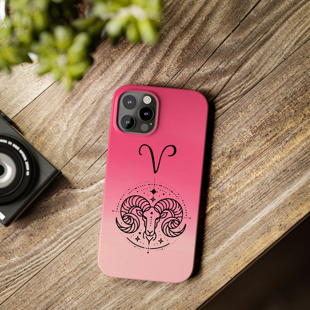 Aries Zodiac Slim Phone Case - Pink Gradient Ram Horoscope Design