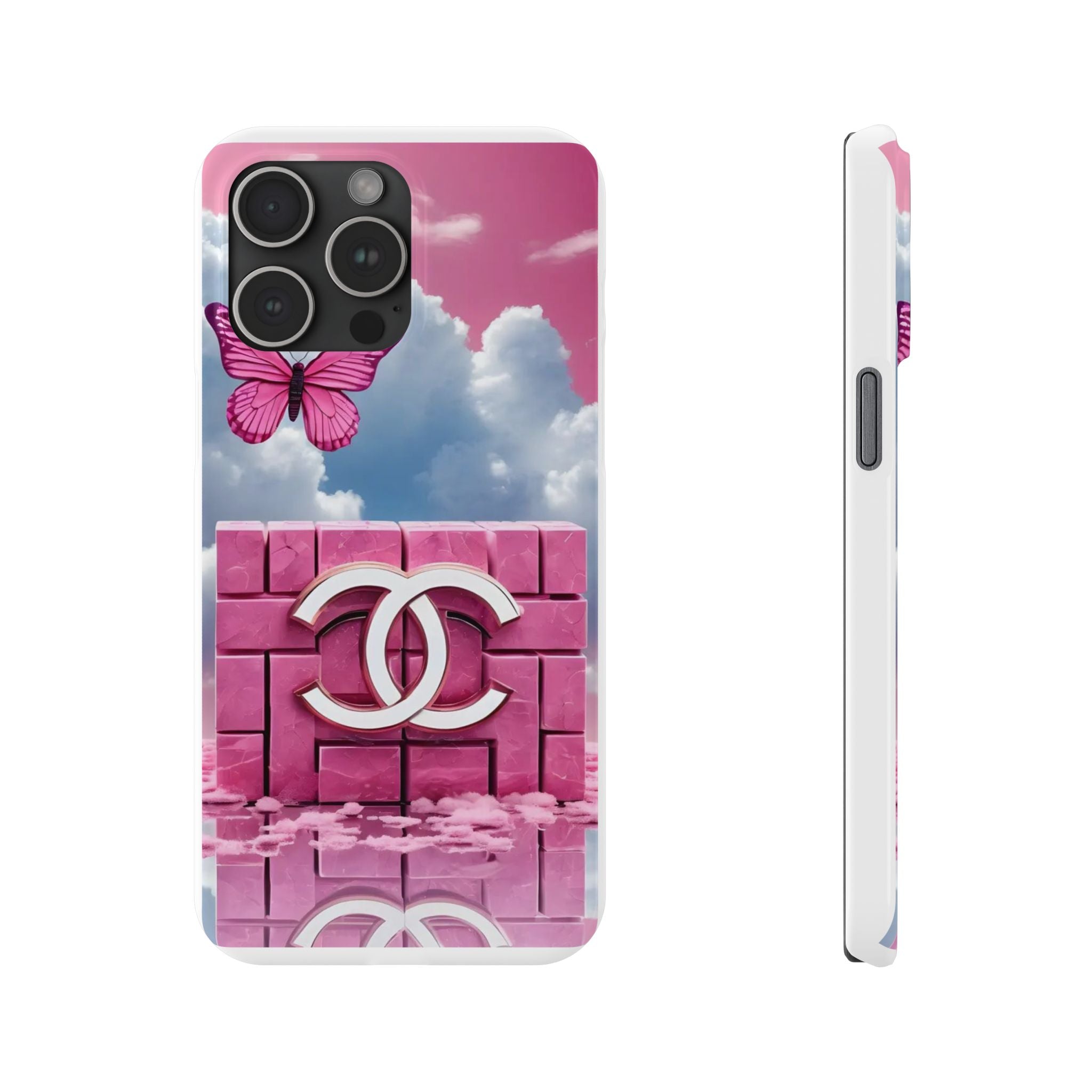 Pink Butterfly Luxe Slim Phone Case — Cloud Sky & Logo Design