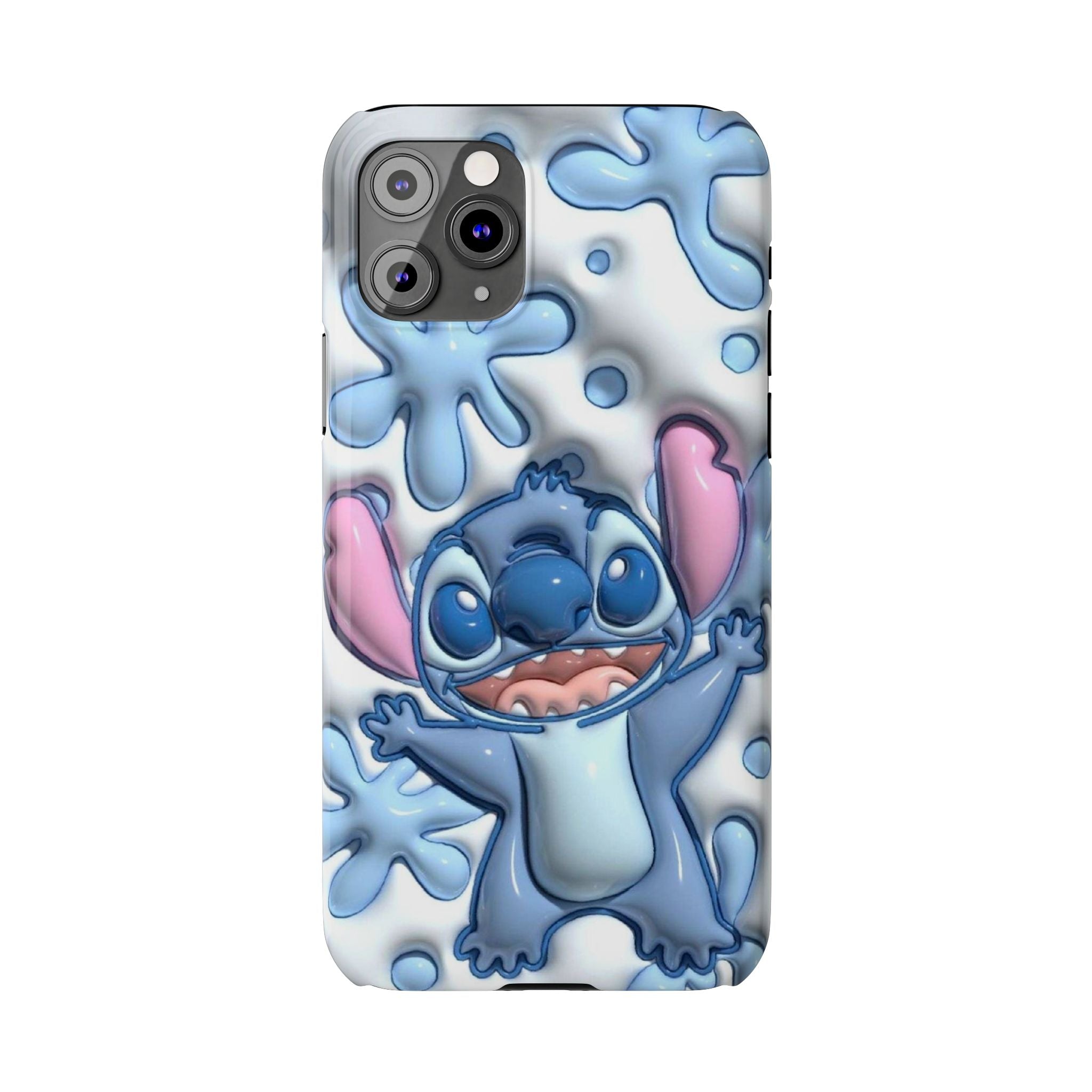 Cute Stitch Slim Phone Case – Blue Splash Cartoon Phone Cover
