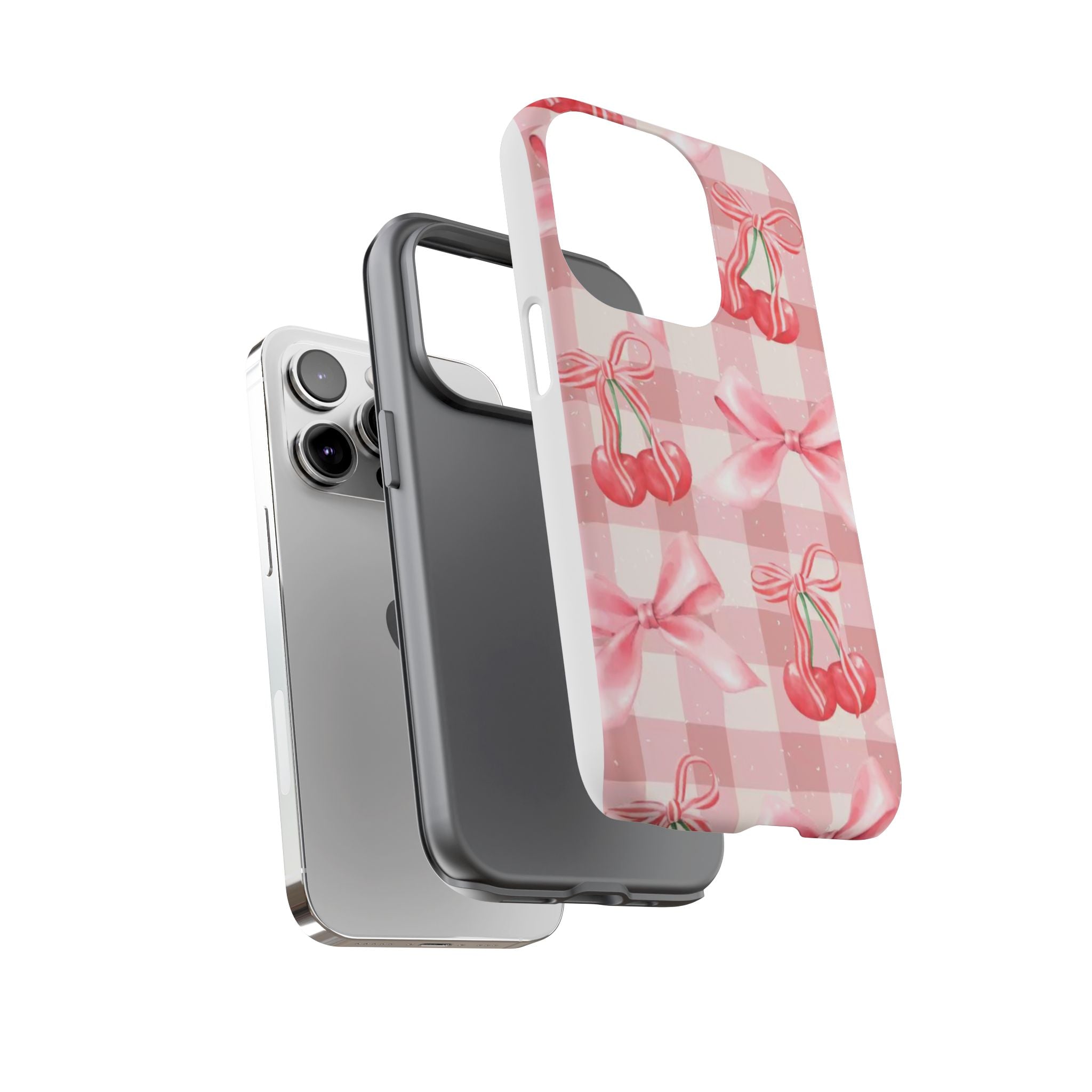 Pink Cherry Bow Phone Case — Cute Gingham Cherry Pattern