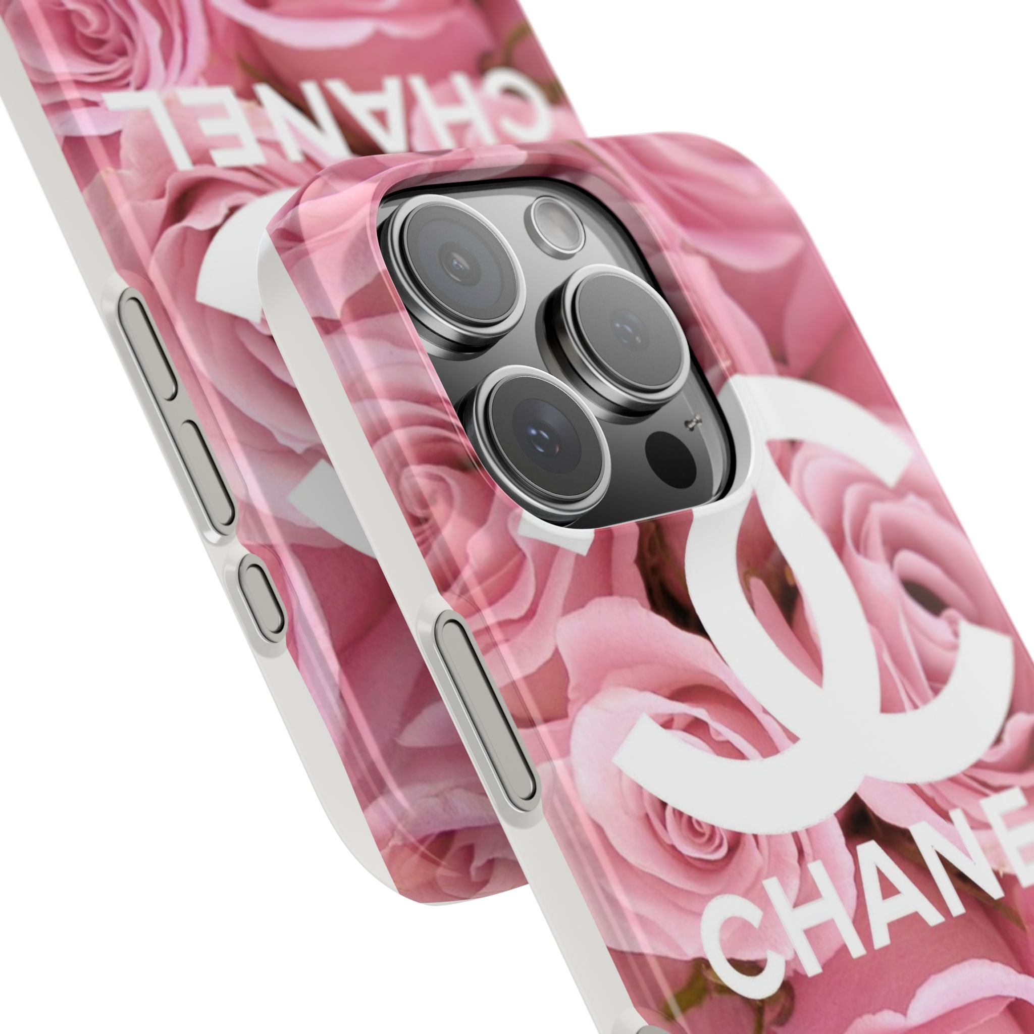 Slim Phone Case — Pink Rose Floral Design with Luxury Logo