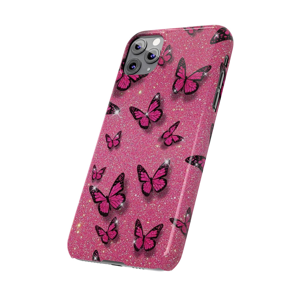 Pink Glitter Butterfly Slim Phone Case — Sparkle Galaxy Floral Phone Cover