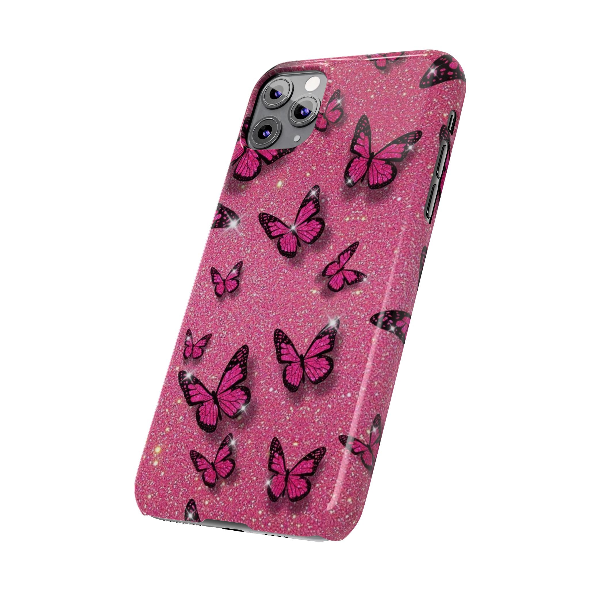 Pink Glitter Butterfly Slim Phone Case — Sparkle Galaxy Floral Phone Cover