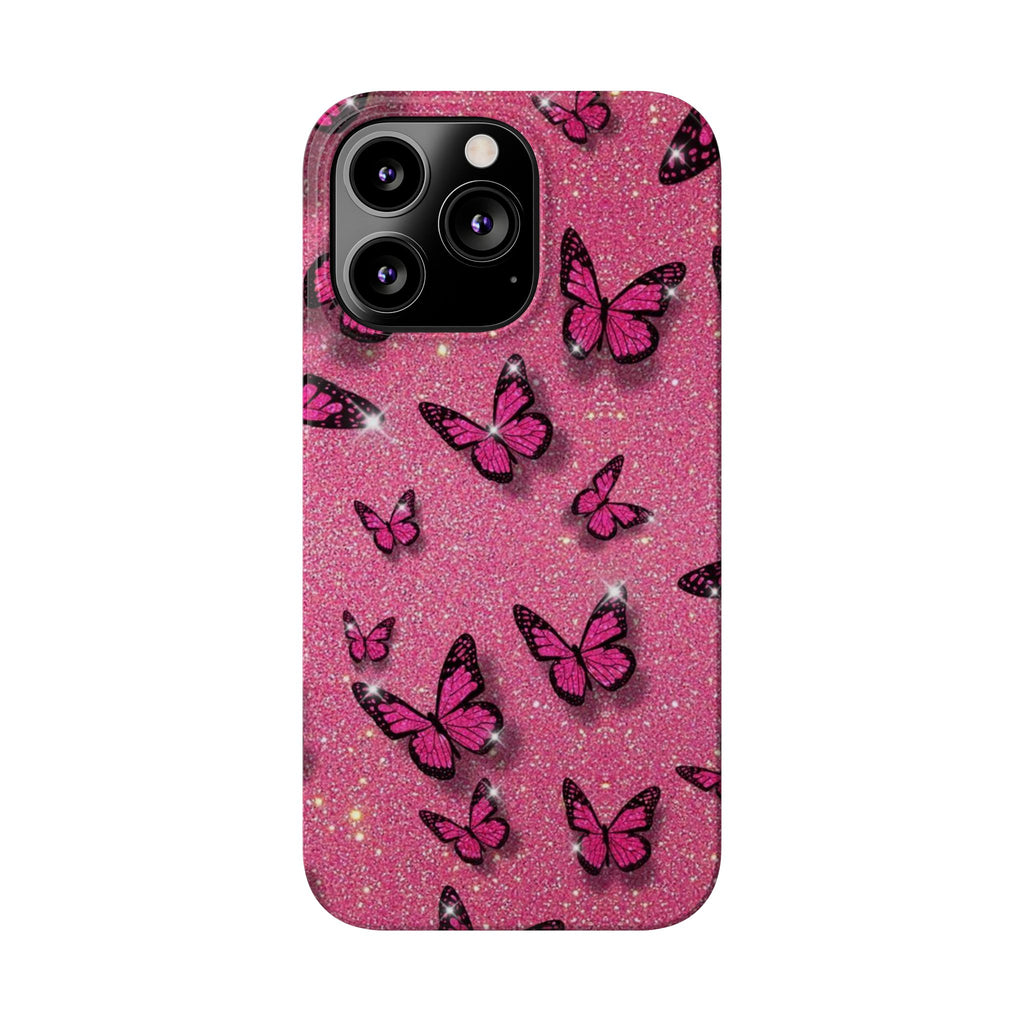 Pink Glitter Butterfly Slim Phone Case — Sparkle Galaxy Floral Phone Cover