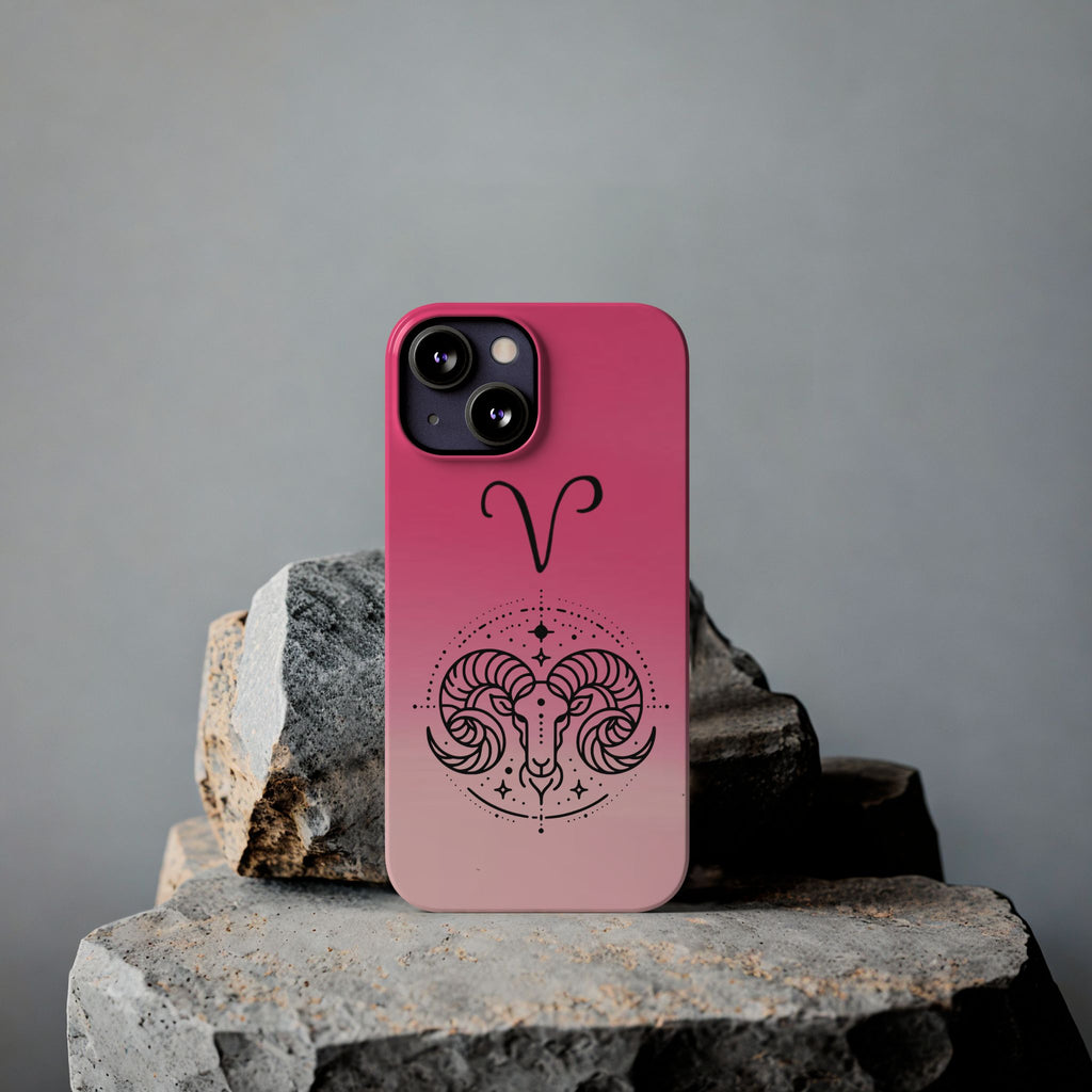 Aries Zodiac Slim Phone Case - Pink Gradient Ram Horoscope Design