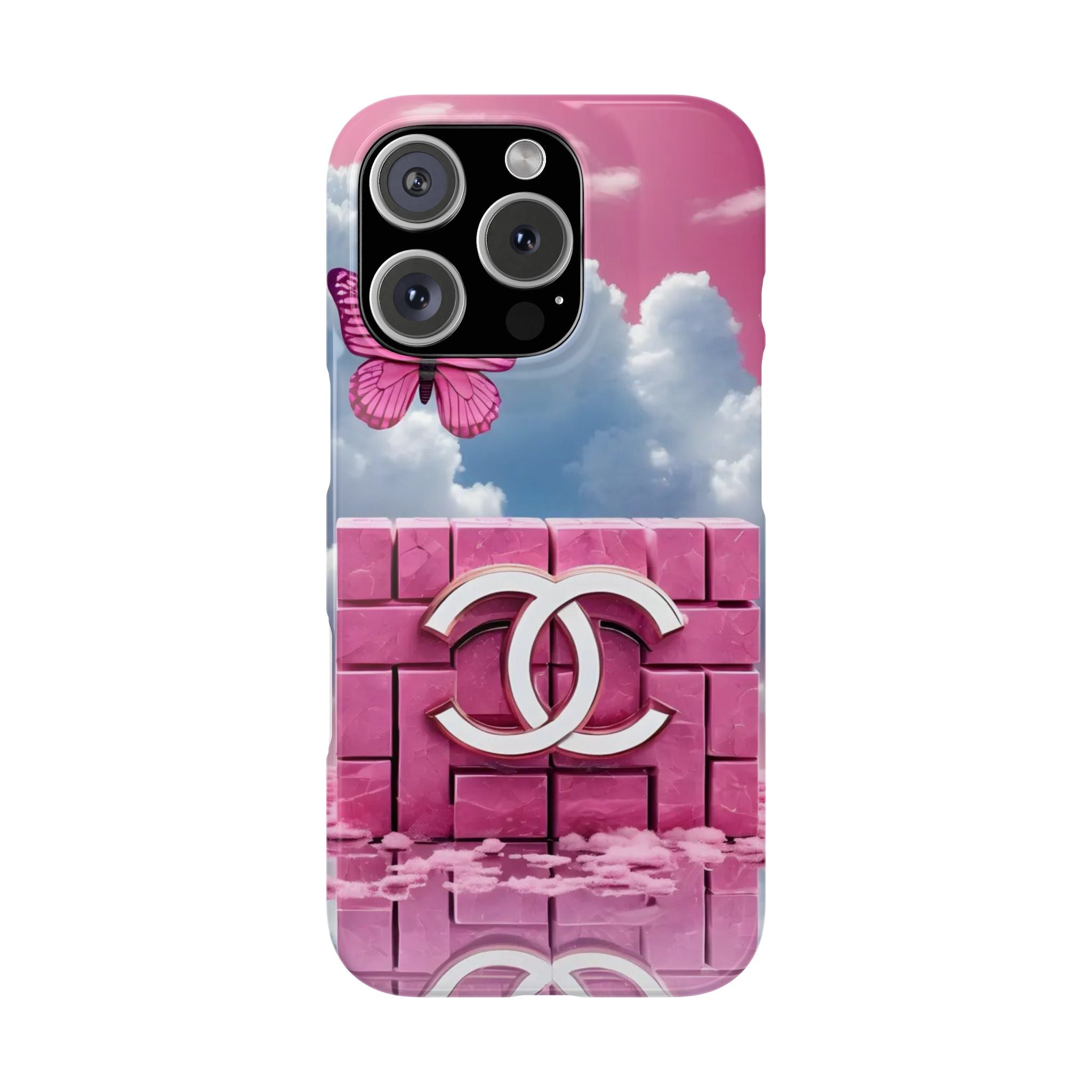 Pink Butterfly Luxe Slim Phone Case — Cloud Sky & Logo Design