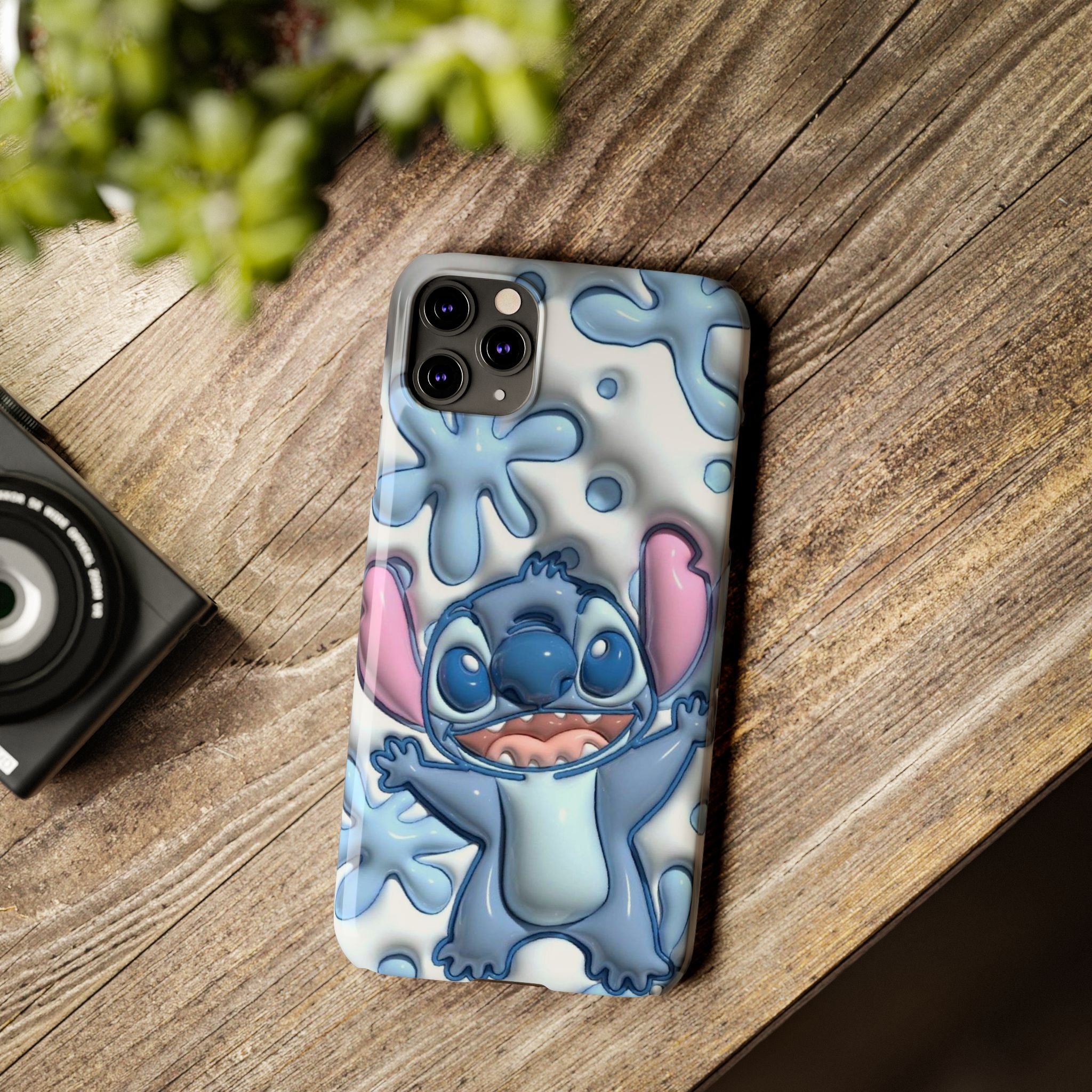 Cute Stitch Slim Phone Case – Blue Splash Cartoon Phone Cover