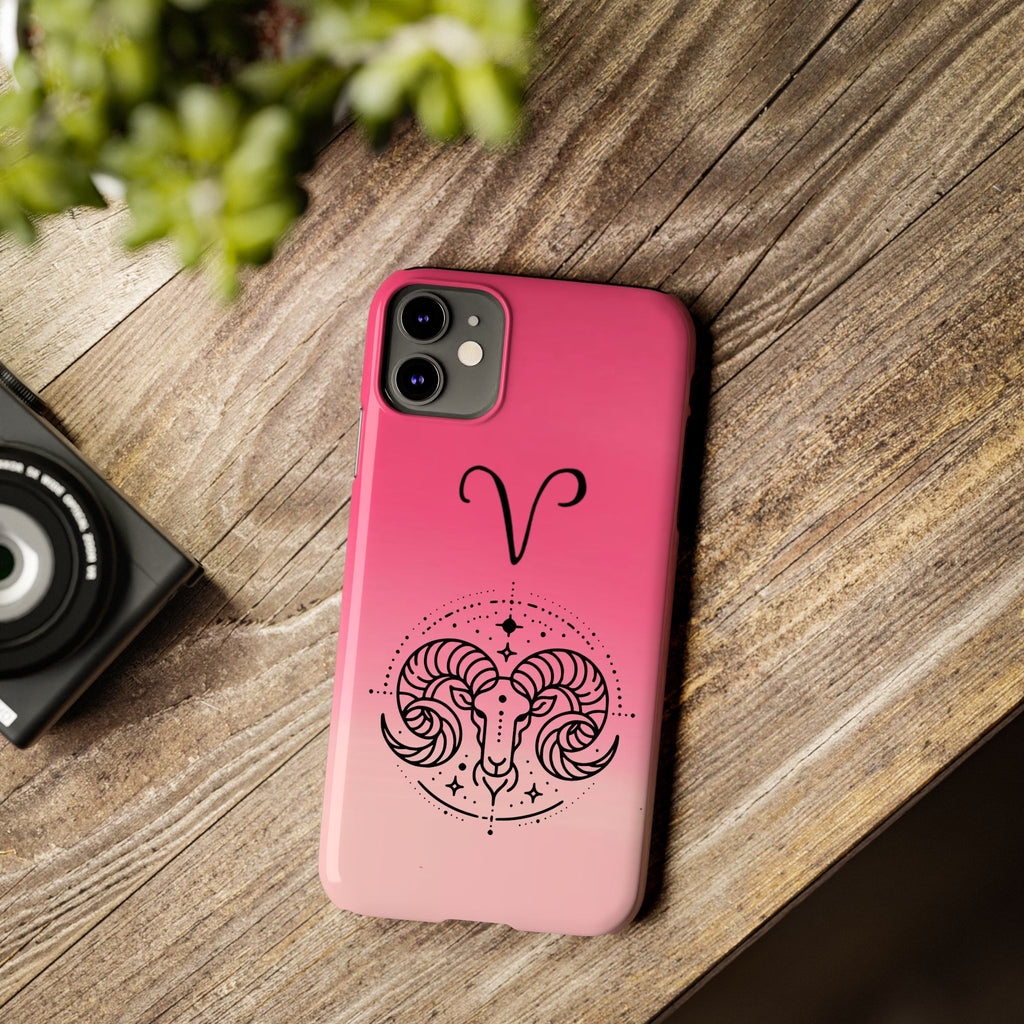 Aries Zodiac Slim Phone Case - Pink Gradient Ram Horoscope Design