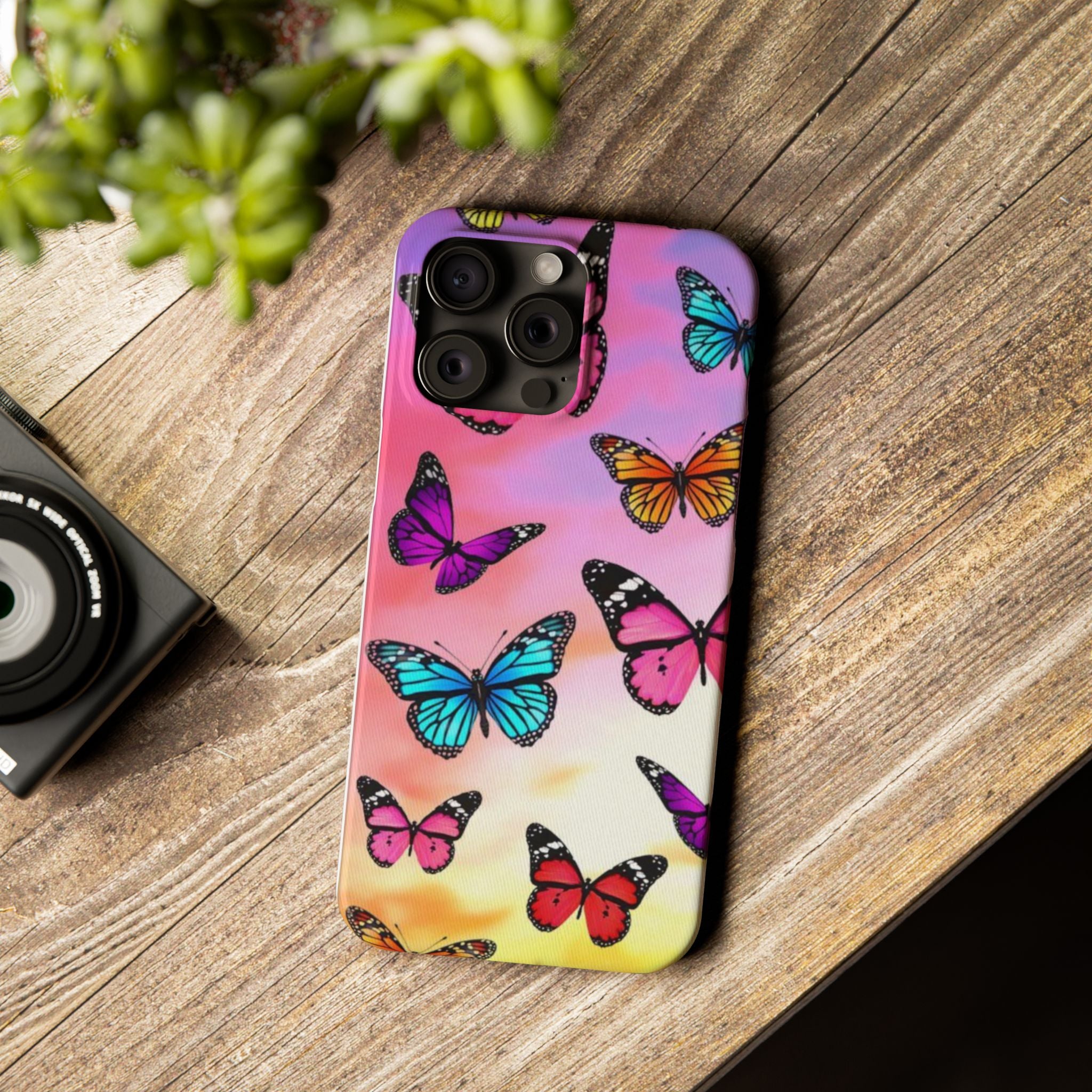Butterfly Dream Slim Phone Case — Pastel Gradient Floral Wings Design