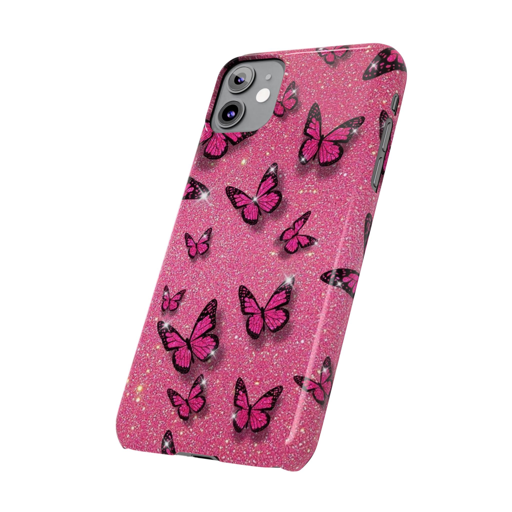 Pink Glitter Butterfly Slim Phone Case — Sparkle Galaxy Floral Phone Cover