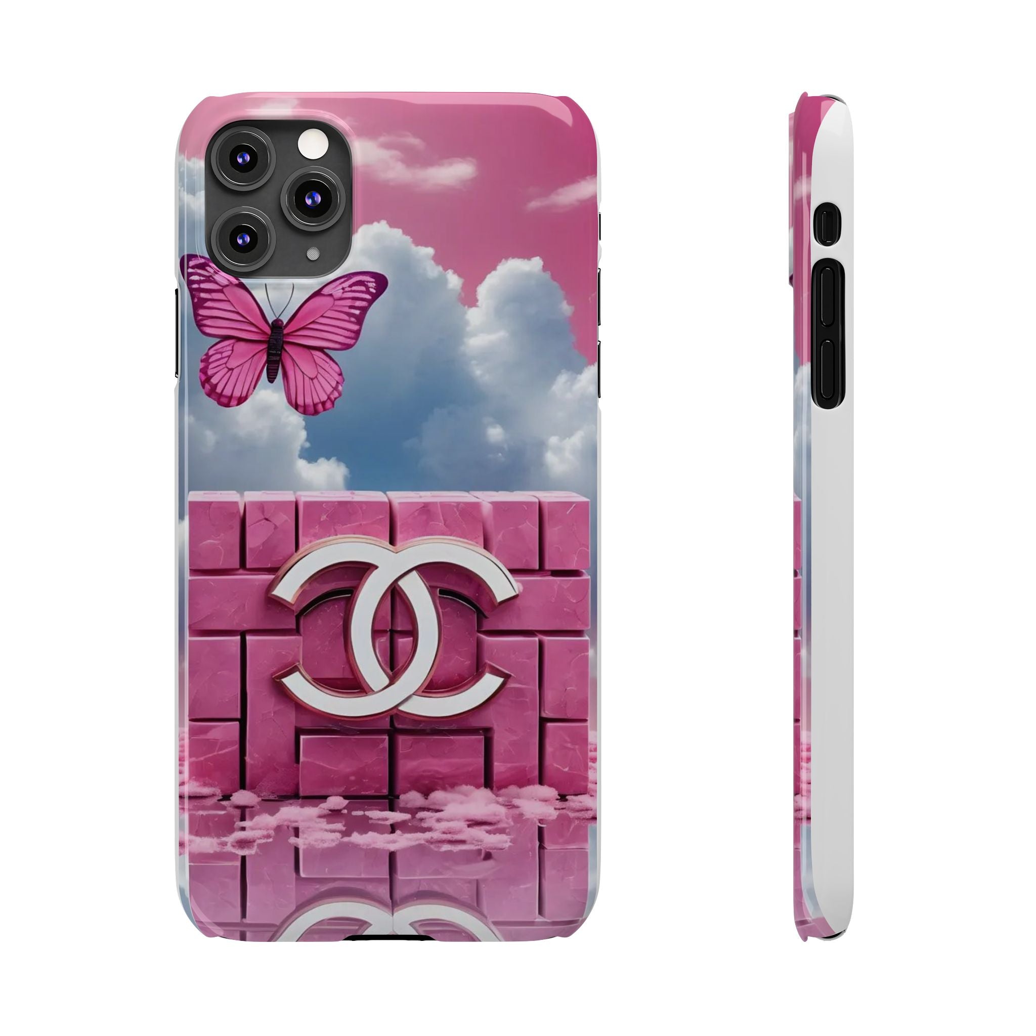Pink Butterfly Luxe Slim Phone Case — Cloud Sky & Logo Design