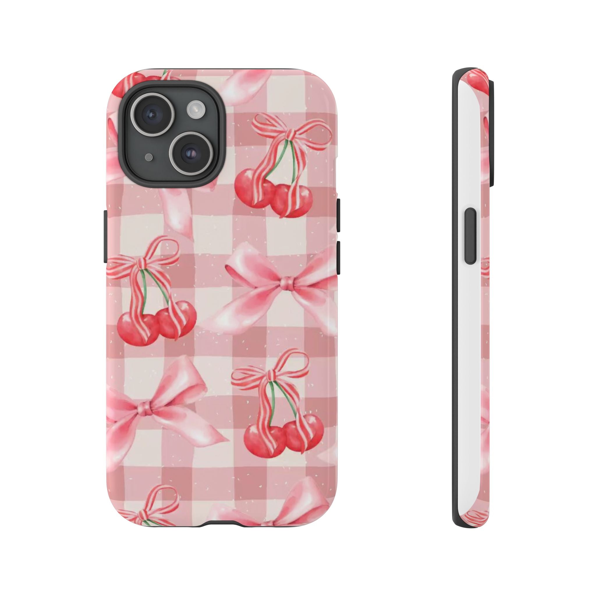 Pink Cherry Bow Phone Case — Cute Gingham Cherry Pattern