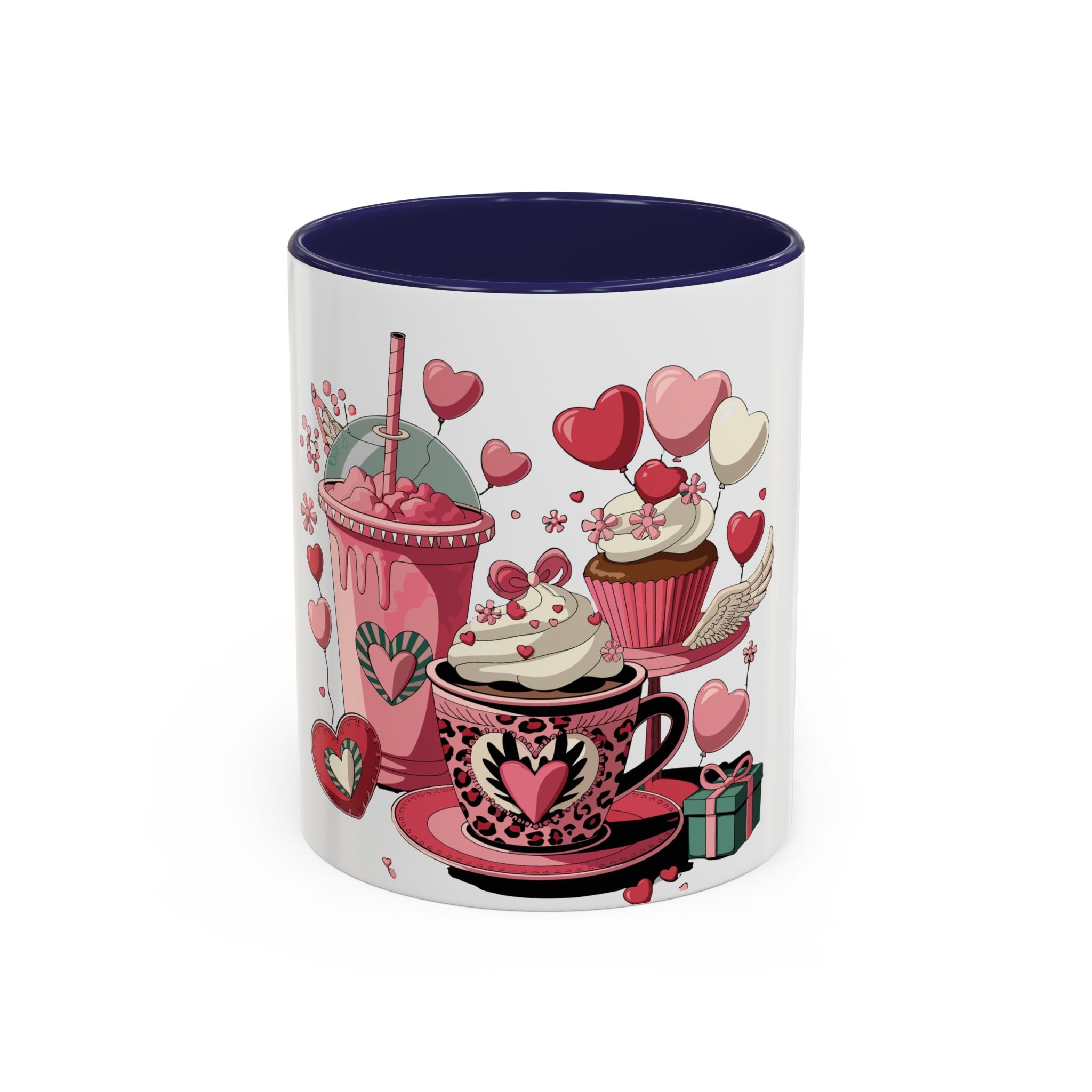 Valentine Dessert Love Accent Coffee Mug — Heart Cupcakes & Sweets 11/15oz