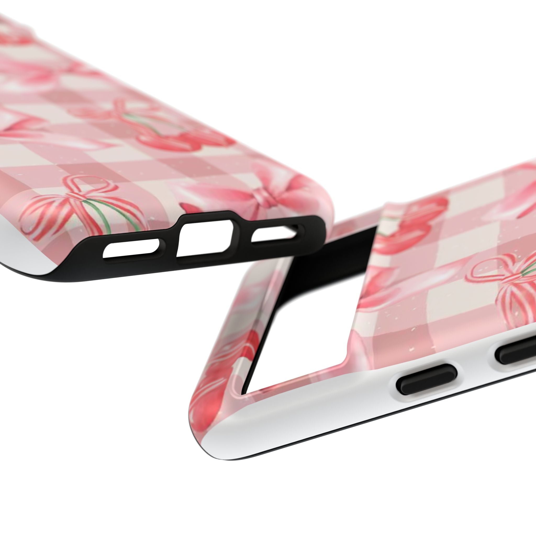 Pink Cherry Bow Phone Case — Cute Gingham Cherry Pattern