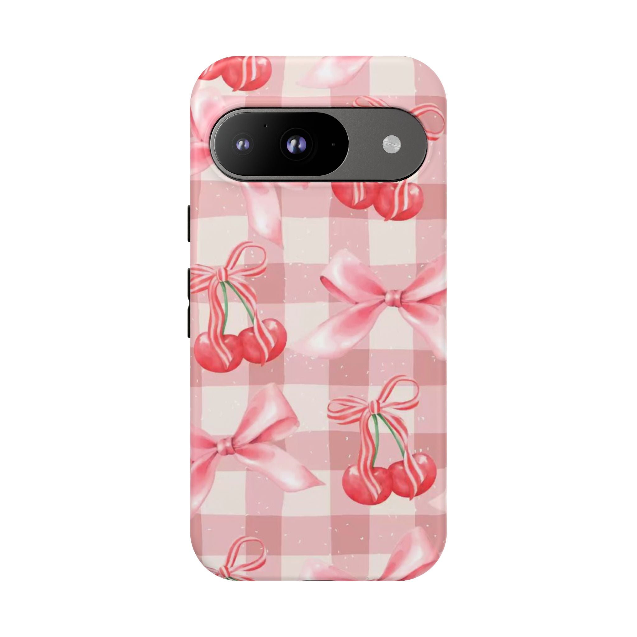 Pink Cherry Bow Phone Case — Cute Gingham Cherry Pattern