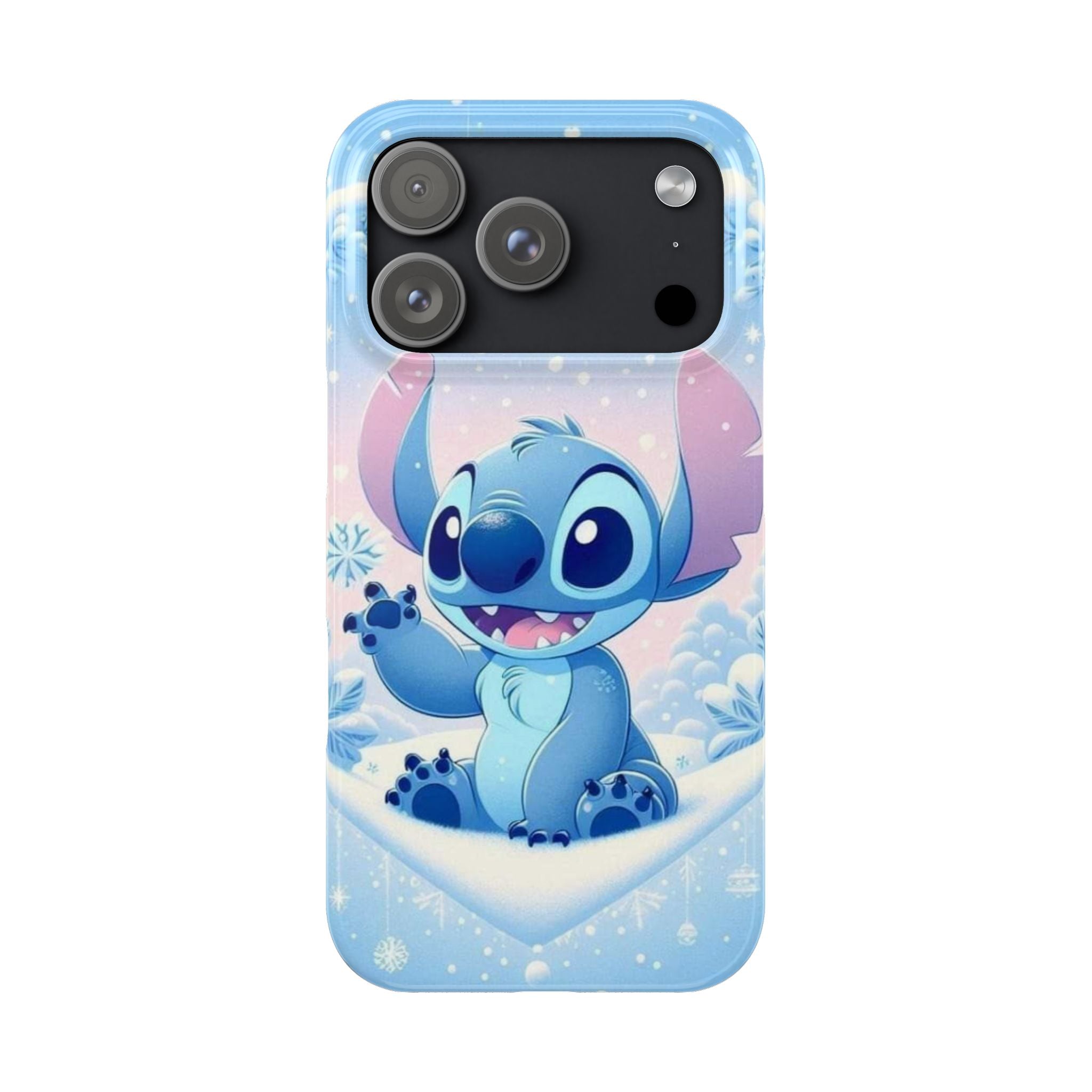 Cute Blue Alien Character Slim Phone Case | Snow Heart Pattern