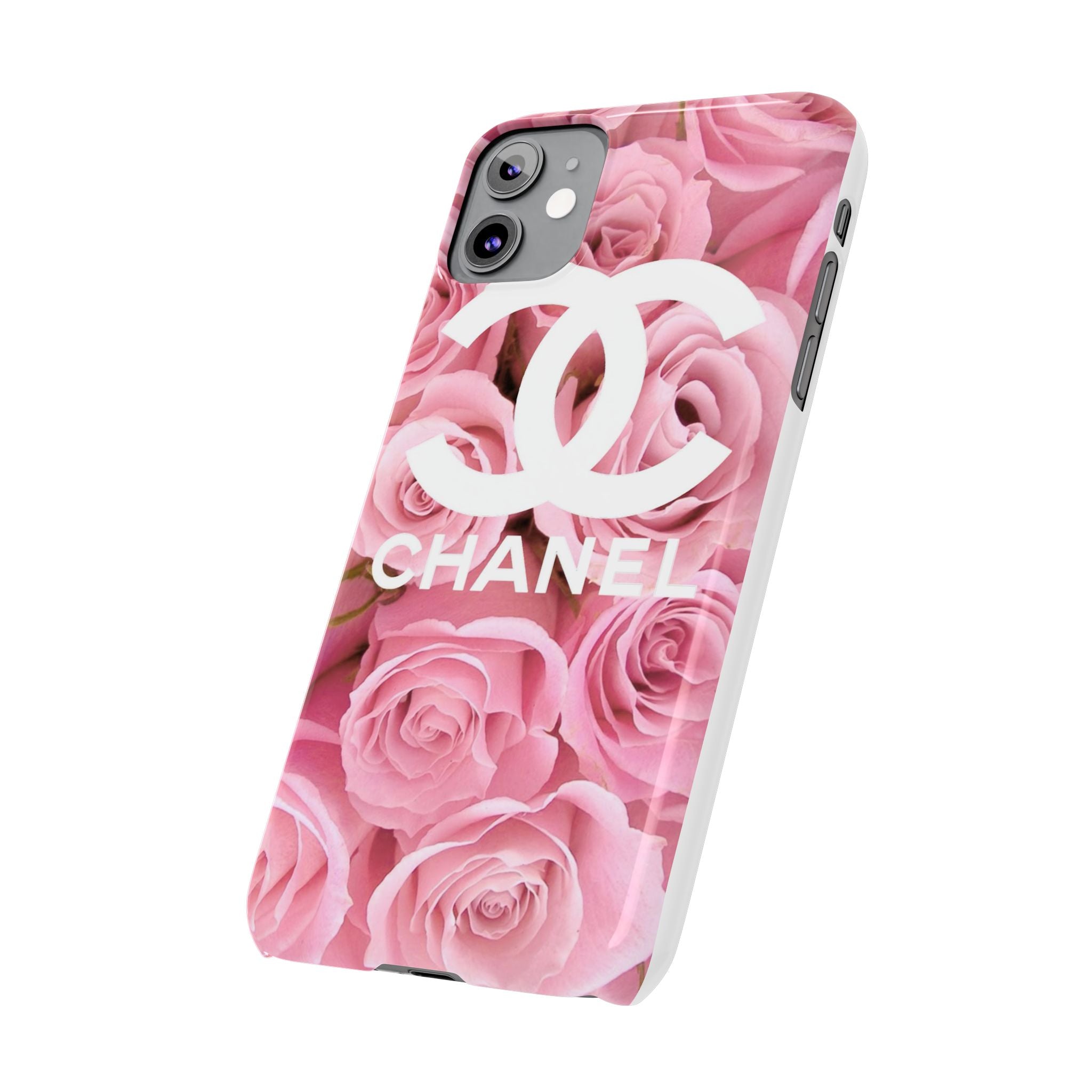 Slim Phone Case — Pink Rose Floral Design with Luxury Logo