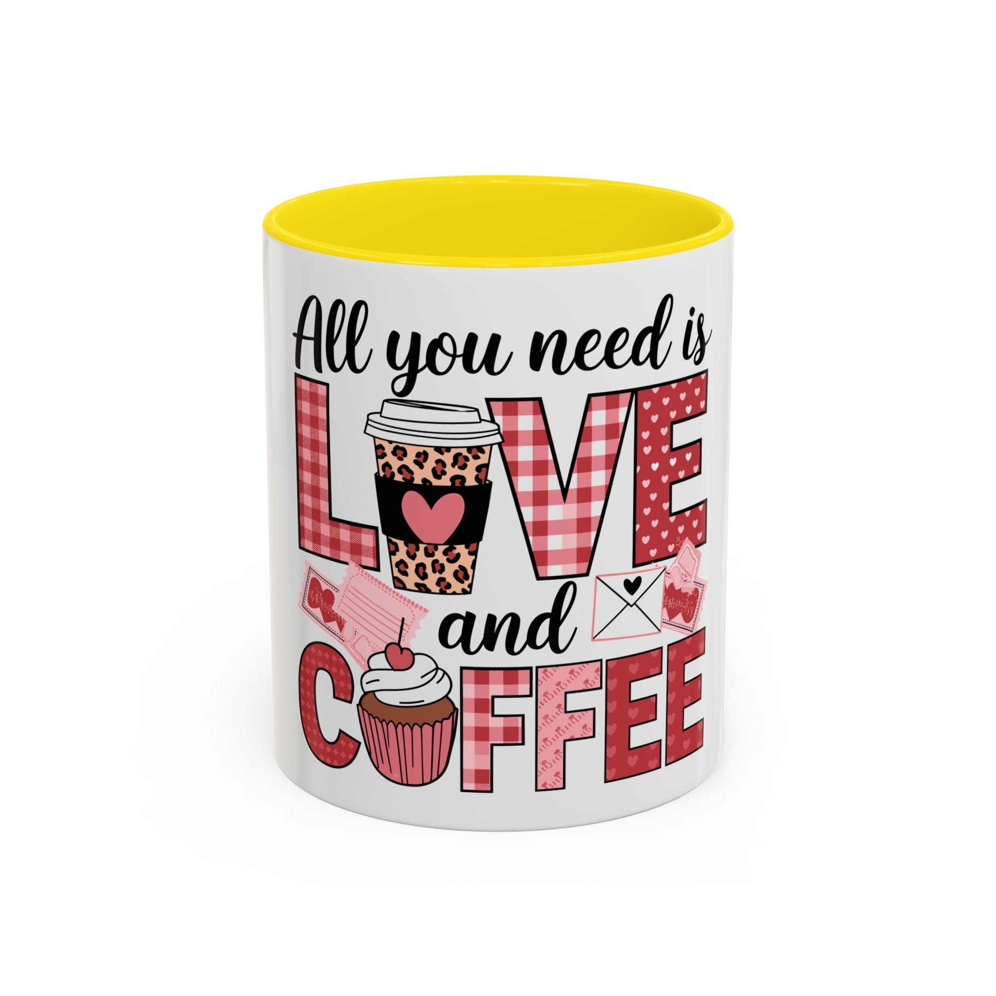 All You Need Is Love and Coffee Accent Mug — Valentine’s Day Cute Coffee Cup (11/15oz)