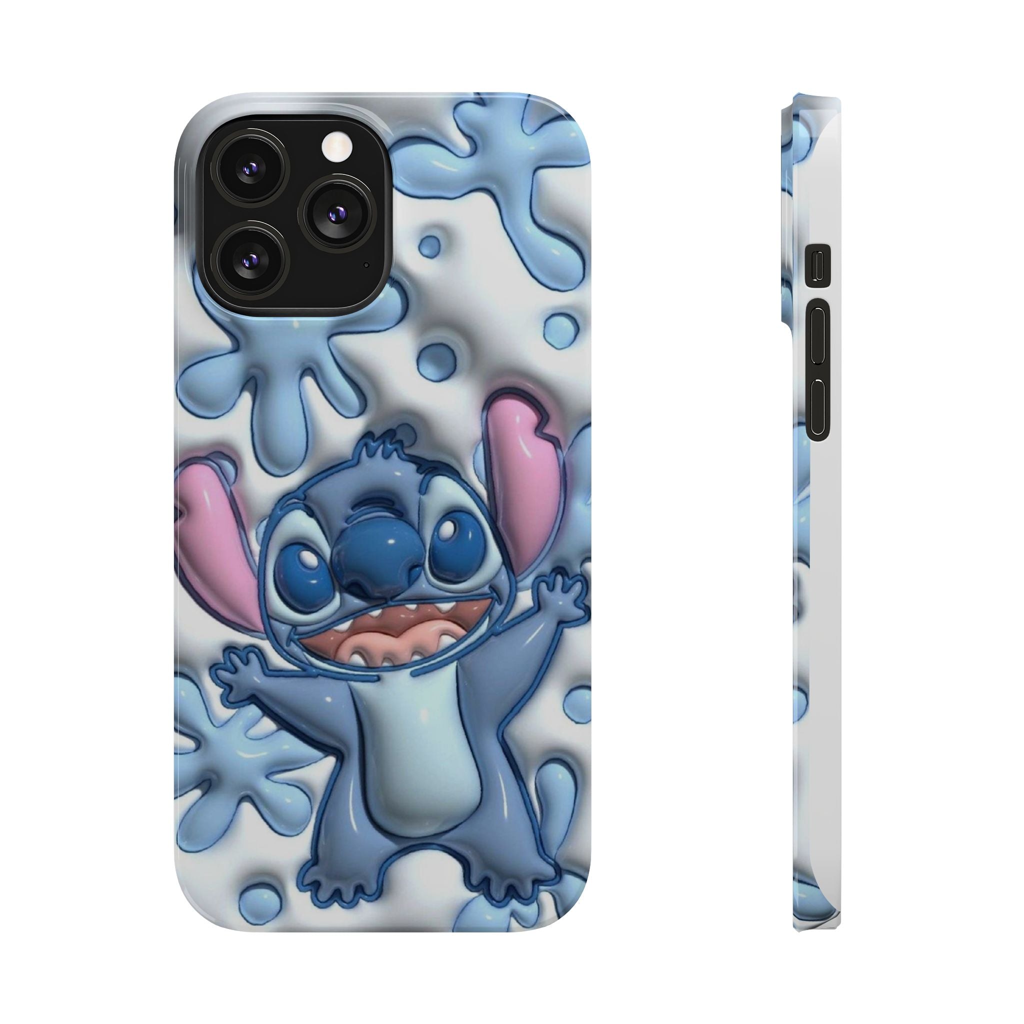 Cute Stitch Slim Phone Case – Blue Splash Cartoon Phone Cover