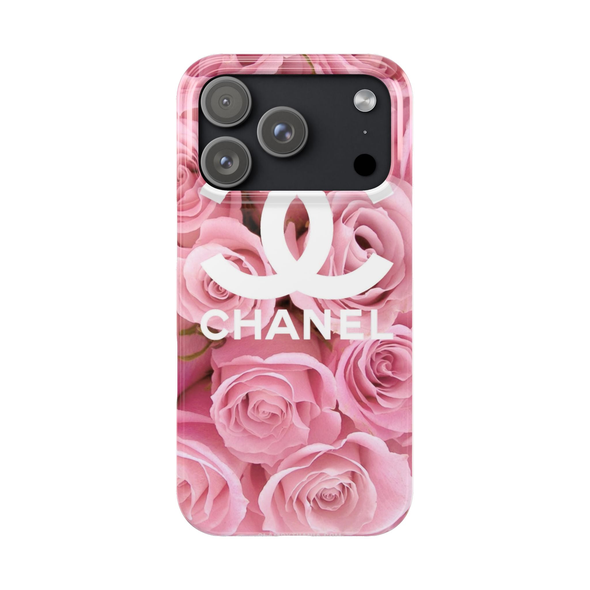 Slim Phone Case — Pink Rose Floral Design with Luxury Logo