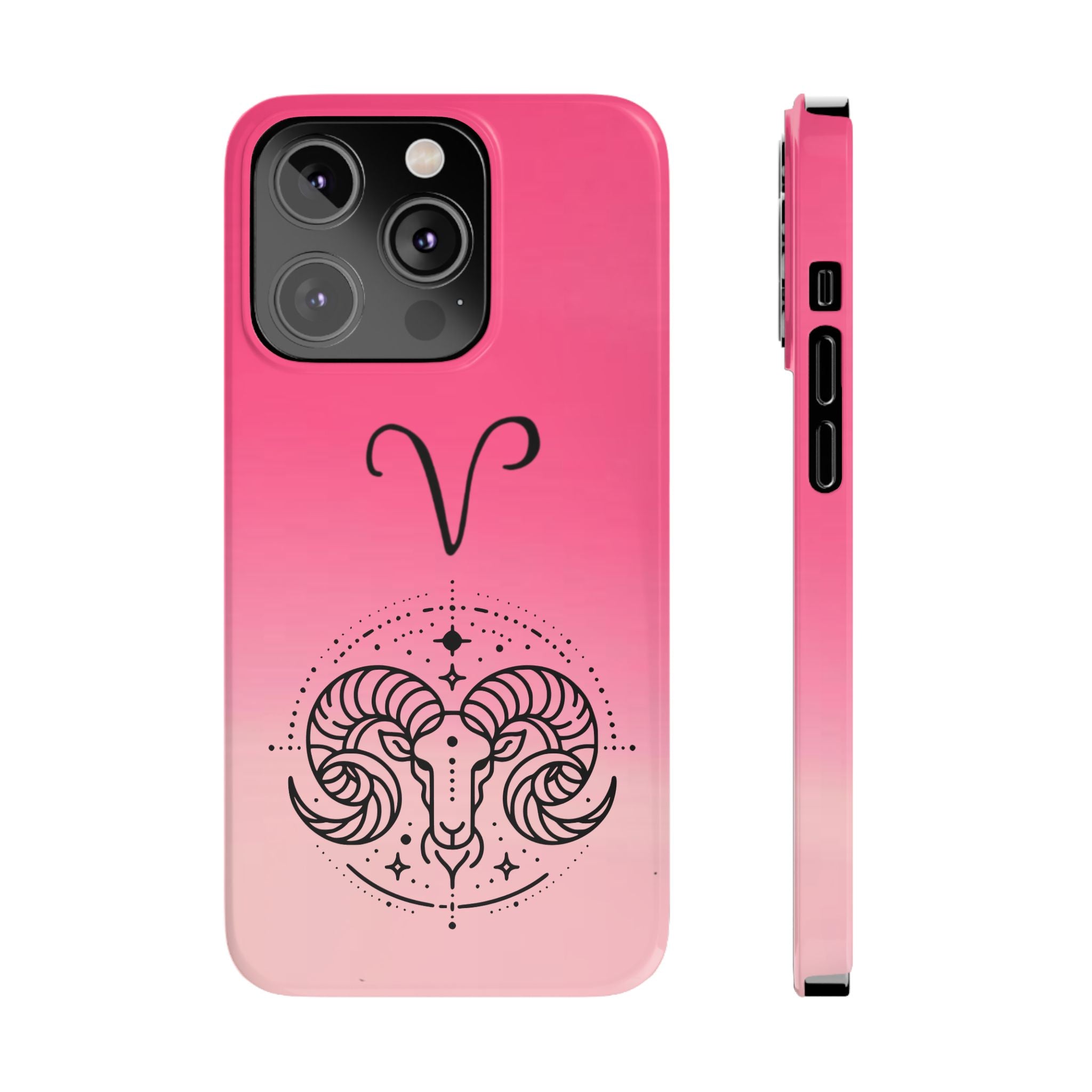 Aries Zodiac Slim Phone Case - Pink Gradient Ram Horoscope Design