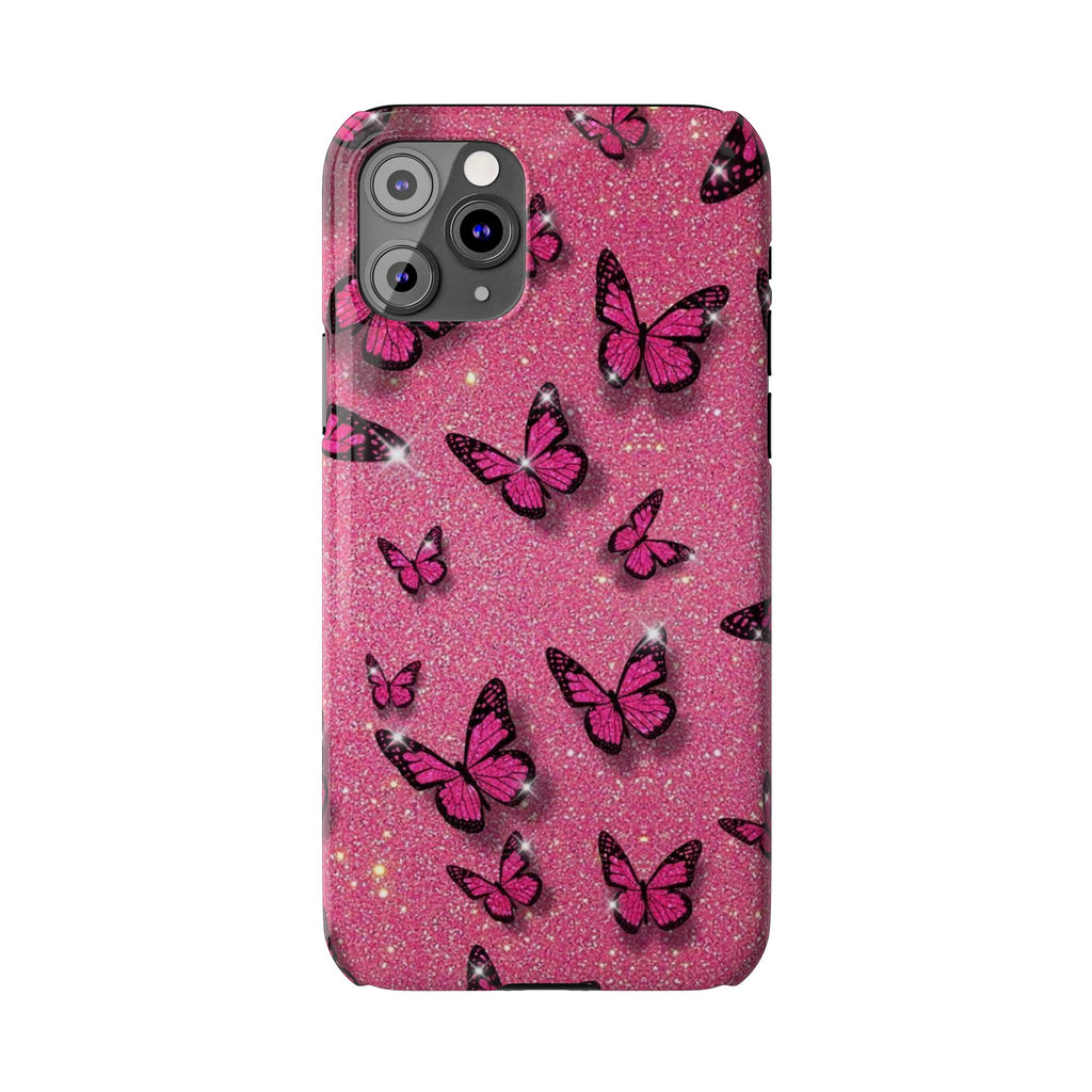 Pink Glitter Butterfly Slim Phone Case — Sparkle Galaxy Floral Phone Cover