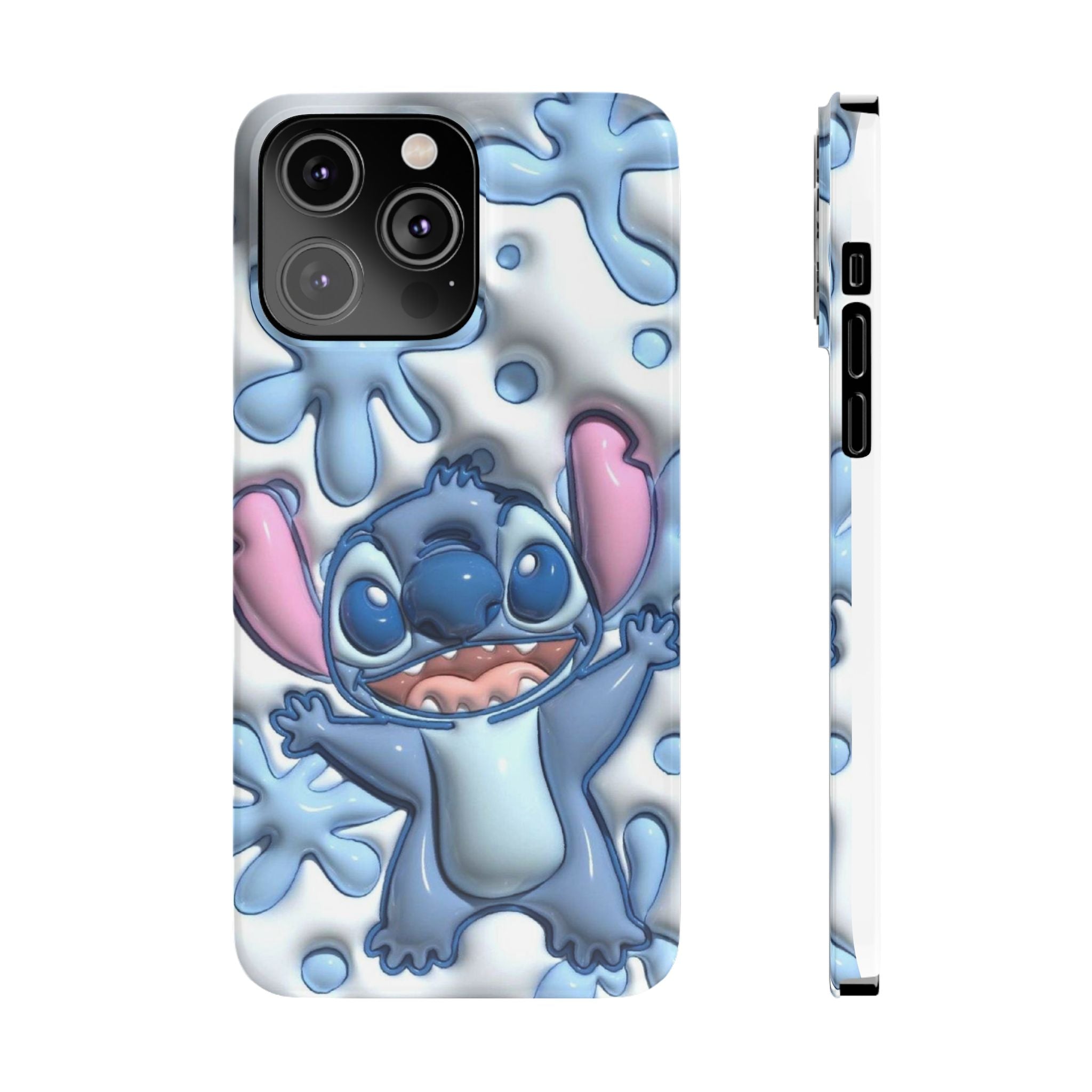 Cute Stitch Slim Phone Case – Blue Splash Cartoon Phone Cover