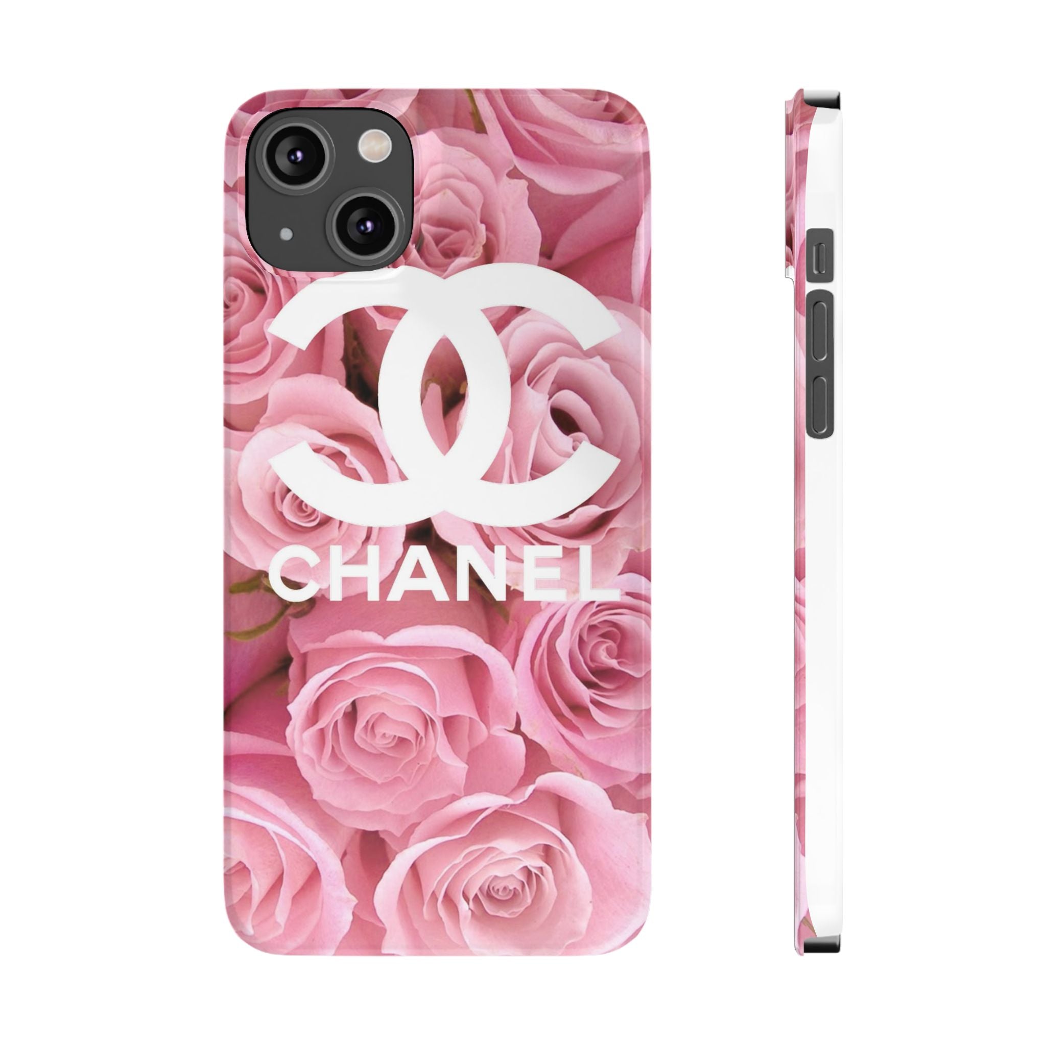 Slim Phone Case — Pink Rose Floral Design with Luxury Logo