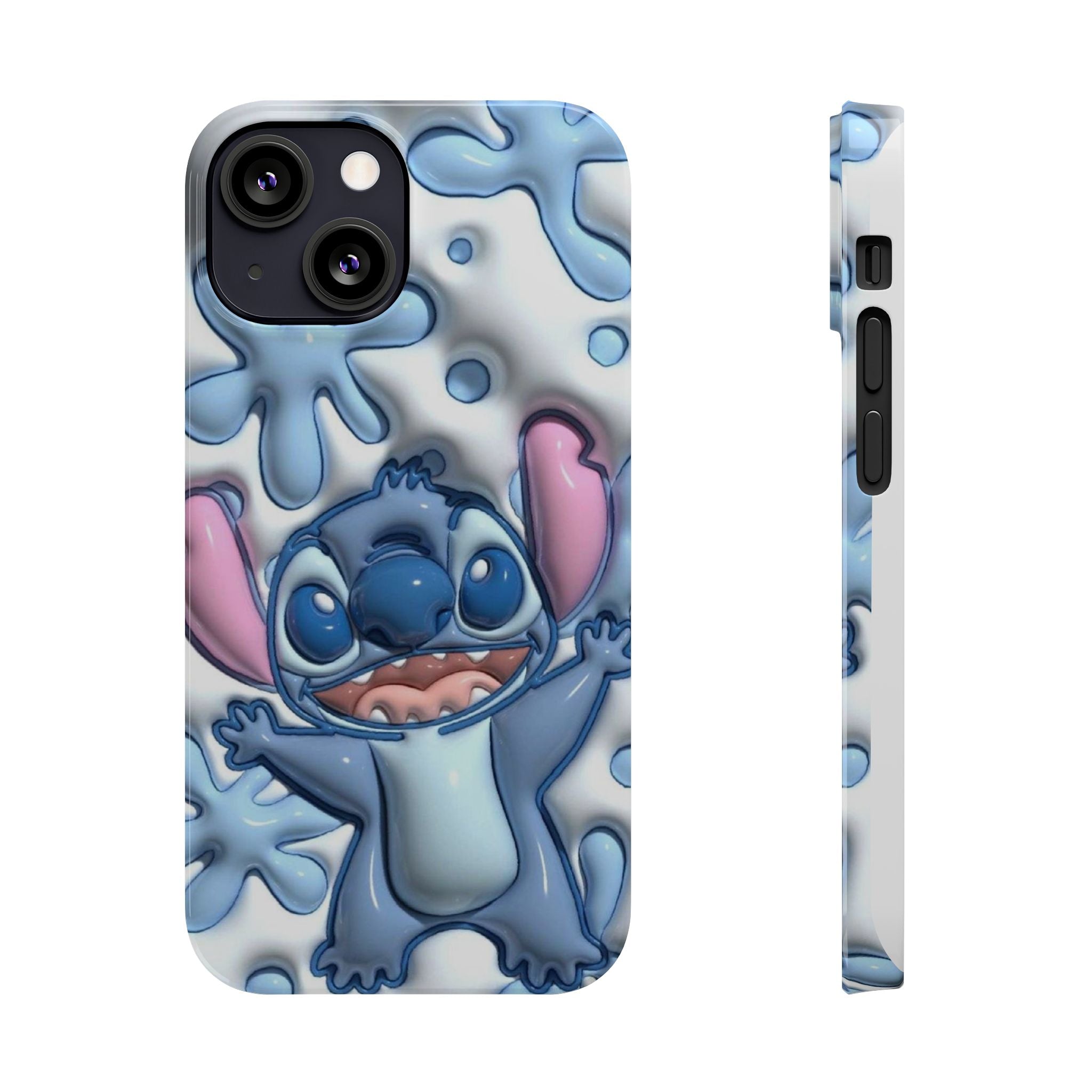 Cute Stitch Slim Phone Case – Blue Splash Cartoon Phone Cover