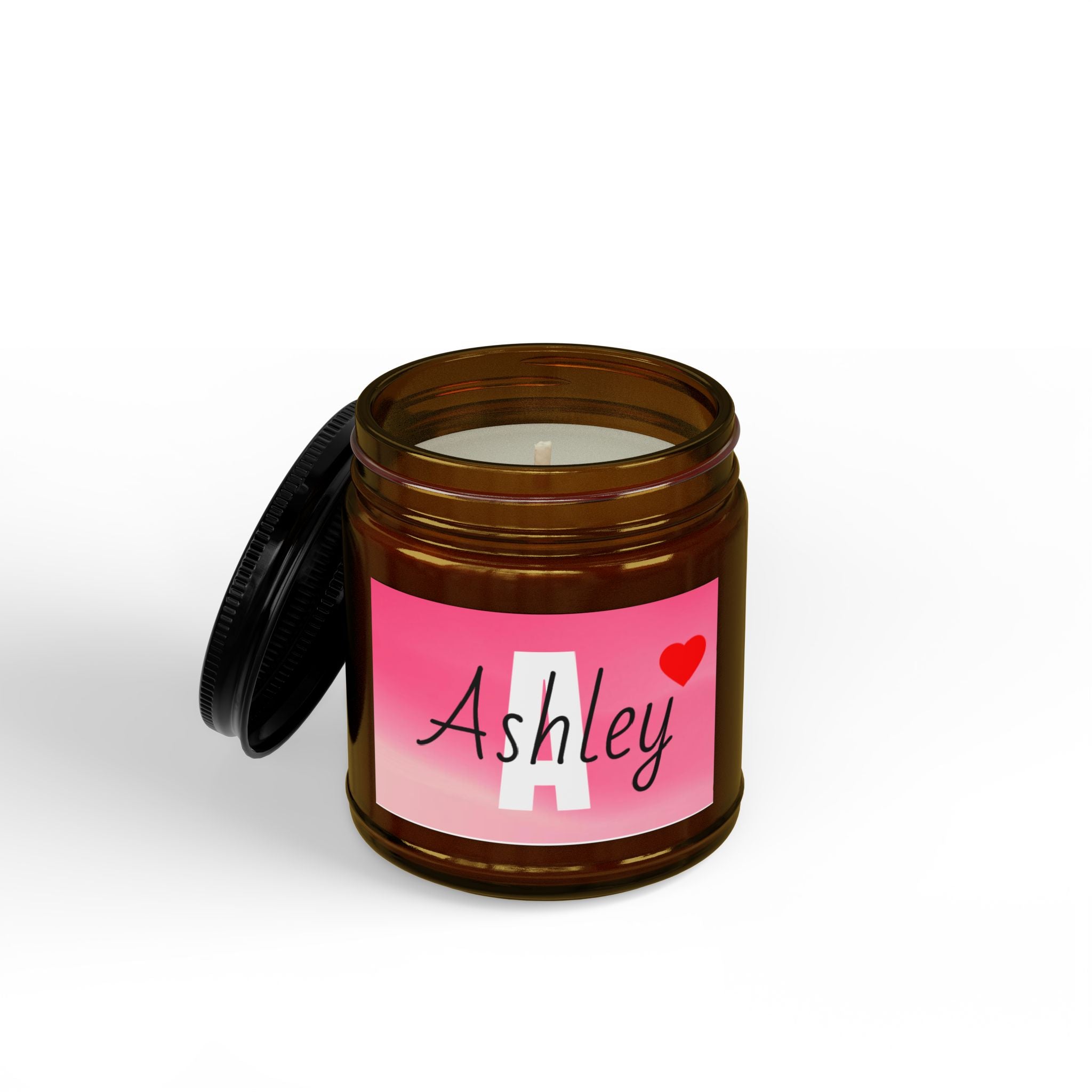Personalized Amber Jar Soy Candle 4oz 9oz | Black Lid, Personalized Label