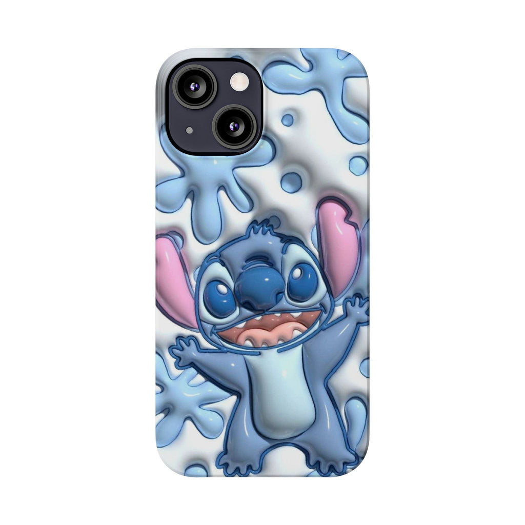 Cute Stitch Slim Phone Case – Blue Splash Cartoon Phone Cover