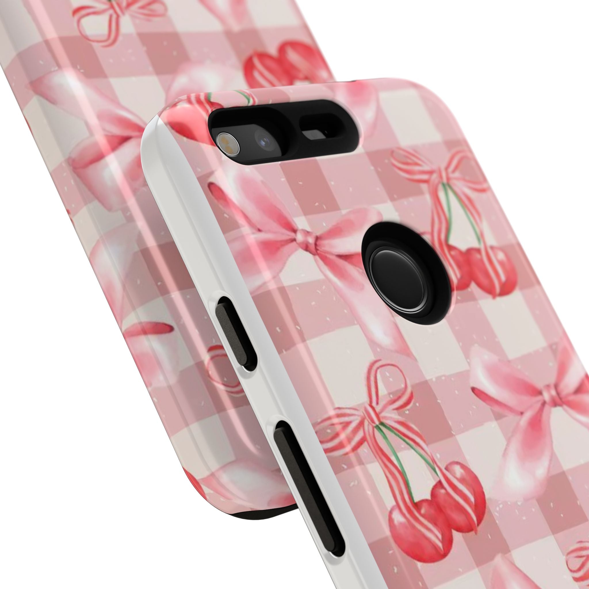 Pink Cherry Bow Phone Case — Cute Gingham Cherry Pattern
