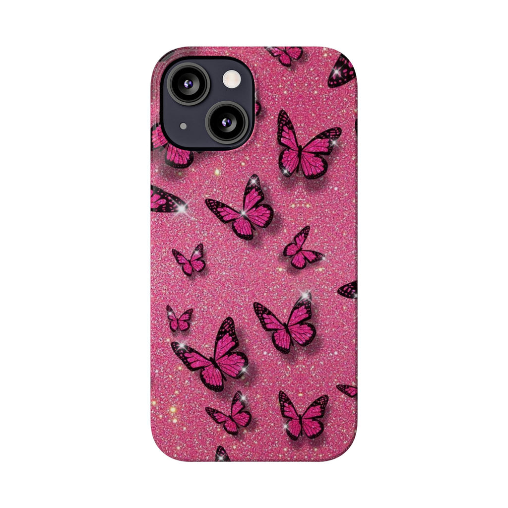 Pink Glitter Butterfly Slim Phone Case — Sparkle Galaxy Floral Phone Cover