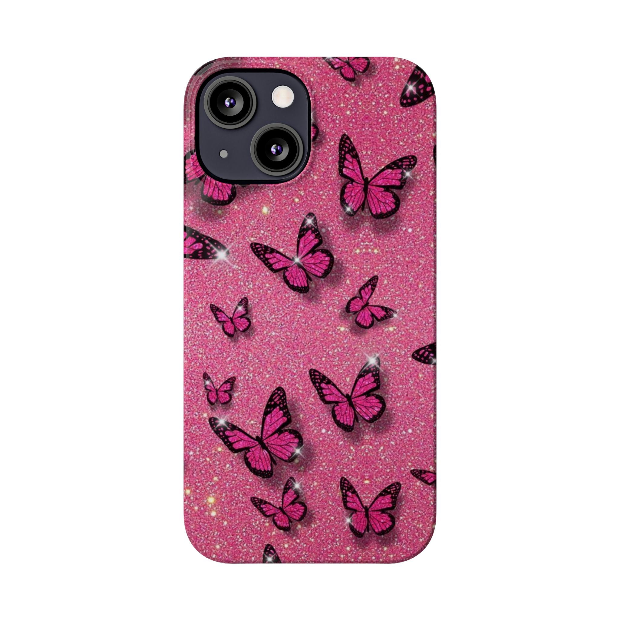 Pink Glitter Butterfly Slim Phone Case — Sparkle Galaxy Floral Phone Cover