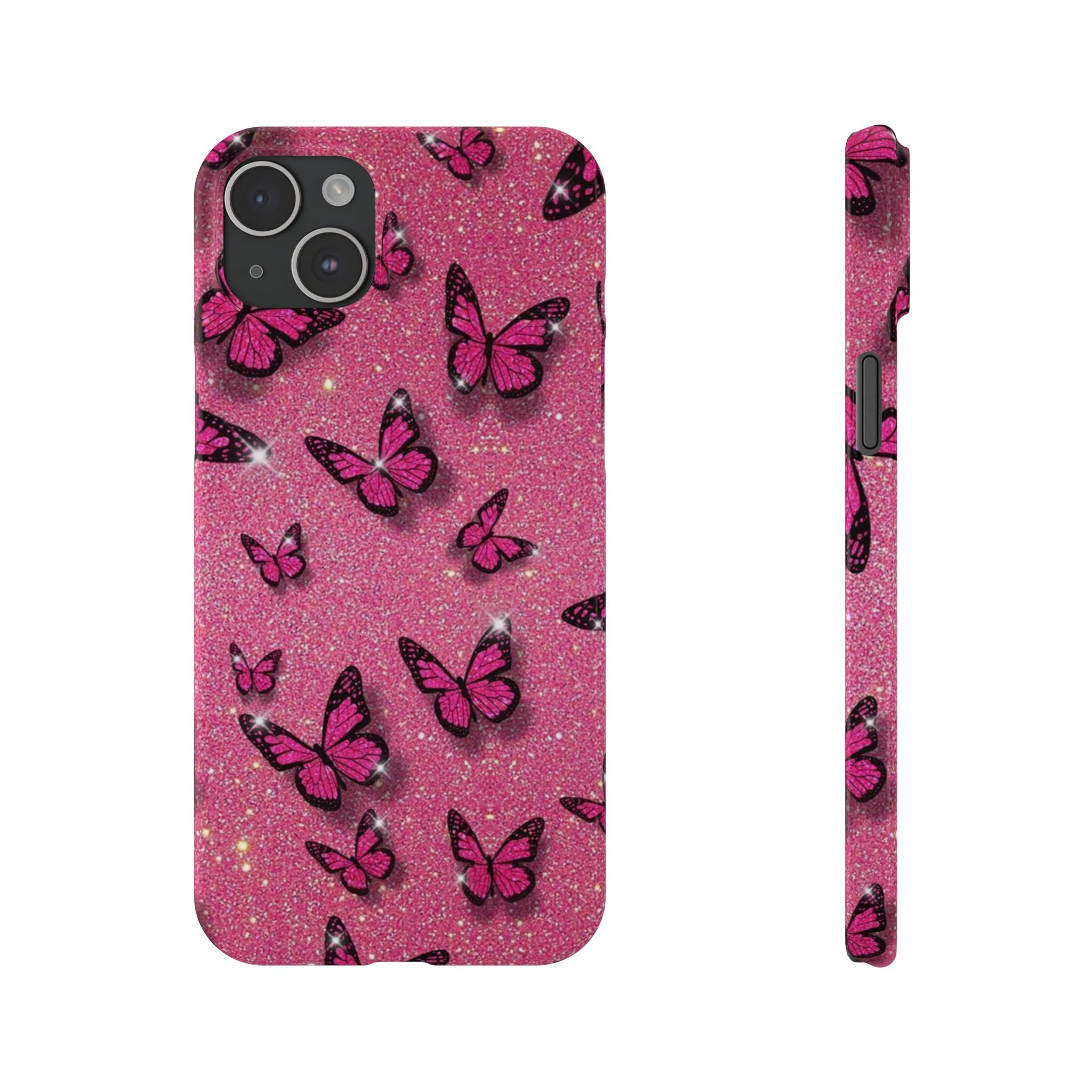 Pink Glitter Butterfly Slim Phone Case — Sparkle Galaxy Floral Phone Cover