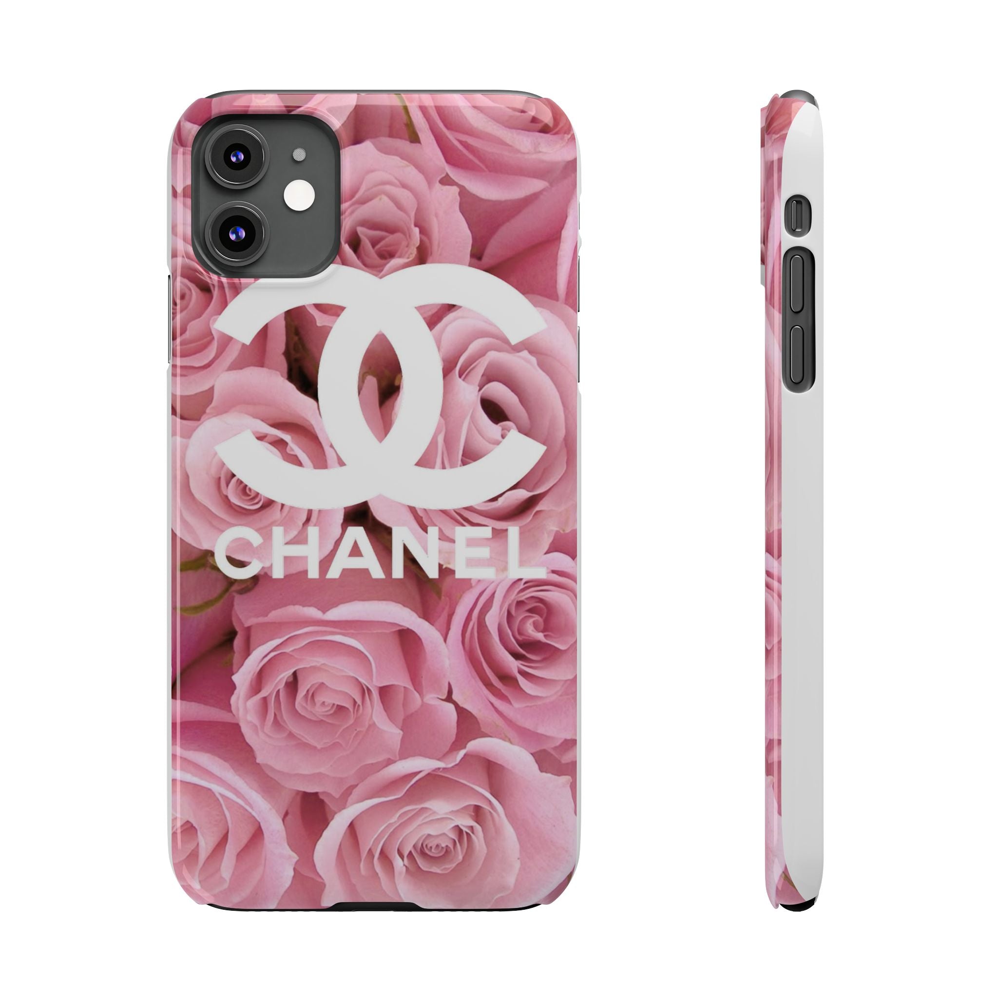 Slim Phone Case — Pink Rose Floral Design with Luxury Logo