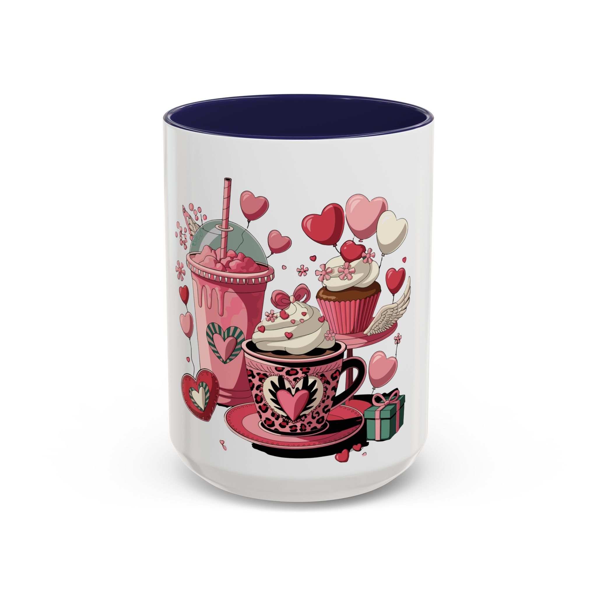 Valentine Dessert Love Accent Coffee Mug — Heart Cupcakes & Sweets 11/15oz