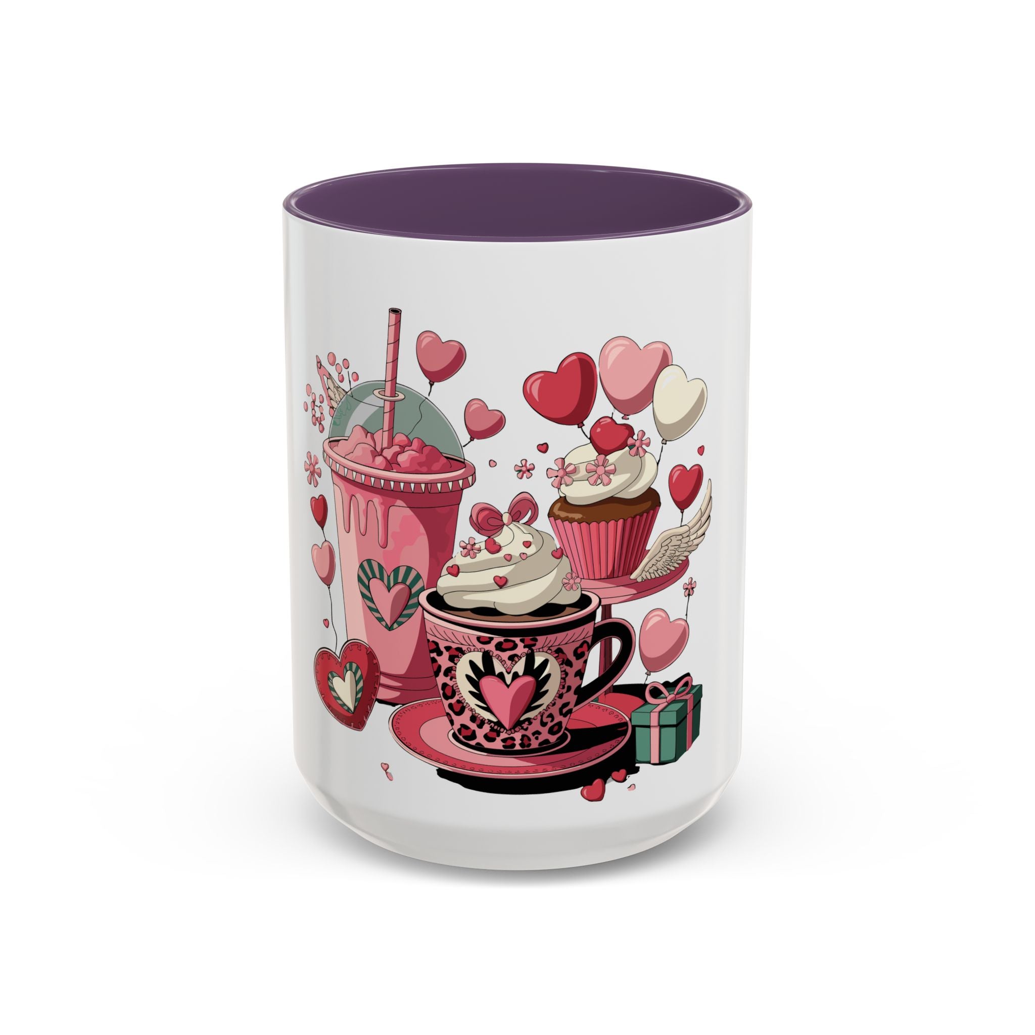 Valentine Dessert Love Accent Coffee Mug — Heart Cupcakes & Sweets 11/15oz