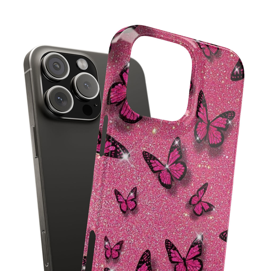 Pink Glitter Butterfly Slim Phone Case — Sparkle Galaxy Floral Phone Cover
