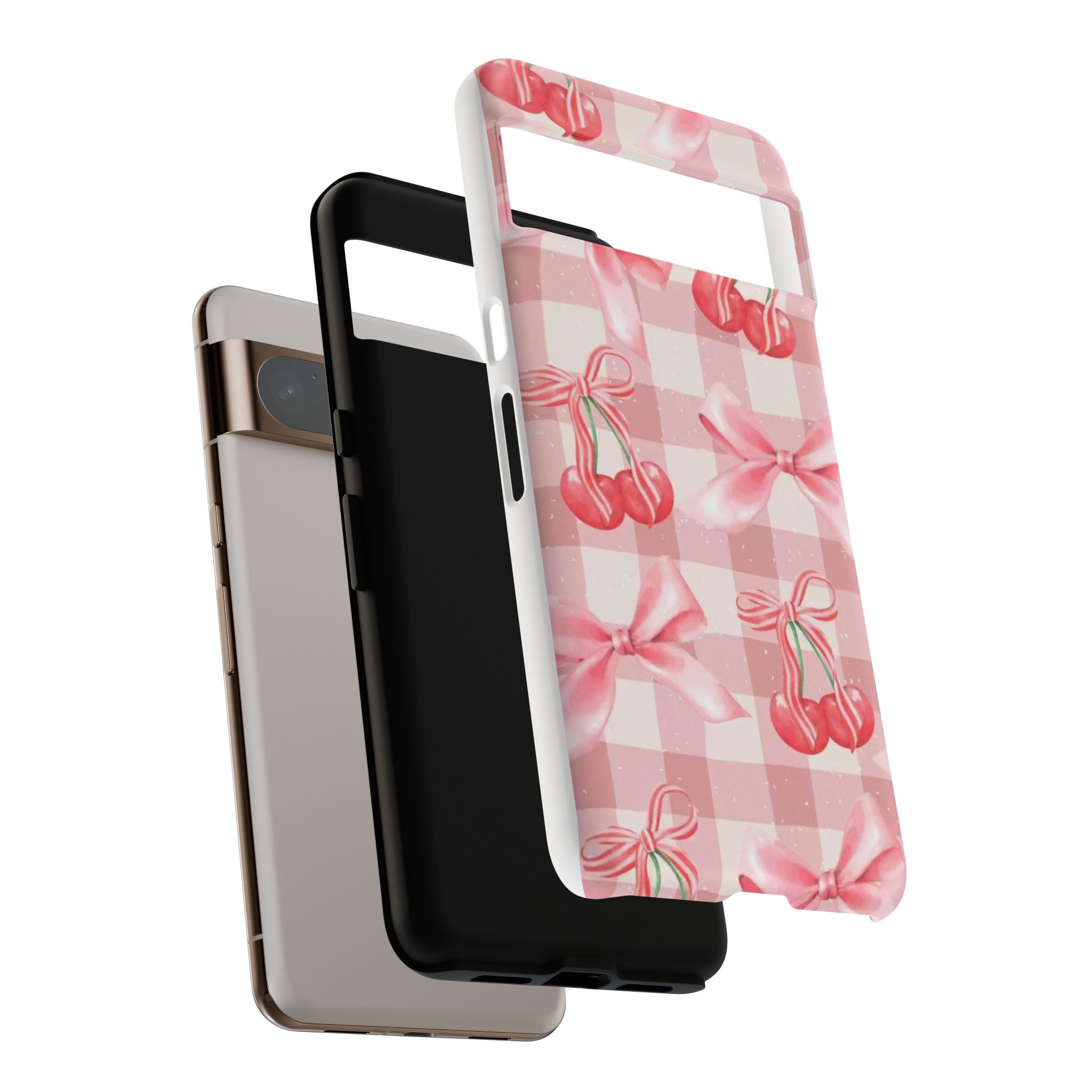 Pink Cherry Bow Phone Case — Cute Gingham Cherry Pattern