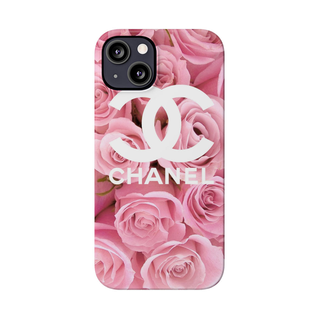 Slim Phone Case — Pink Rose Floral Design with Luxury Logo
