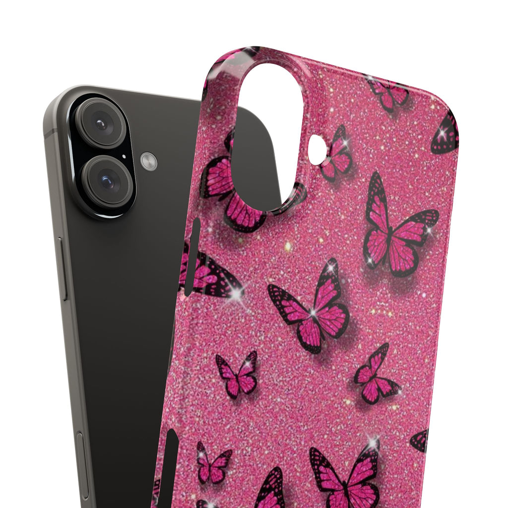 Pink Glitter Butterfly Slim Phone Case — Sparkle Galaxy Floral Phone Cover