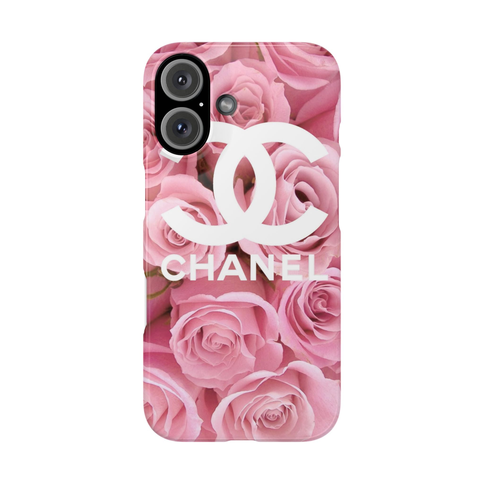 Slim Phone Case — Pink Rose Floral Design with Luxury Logo